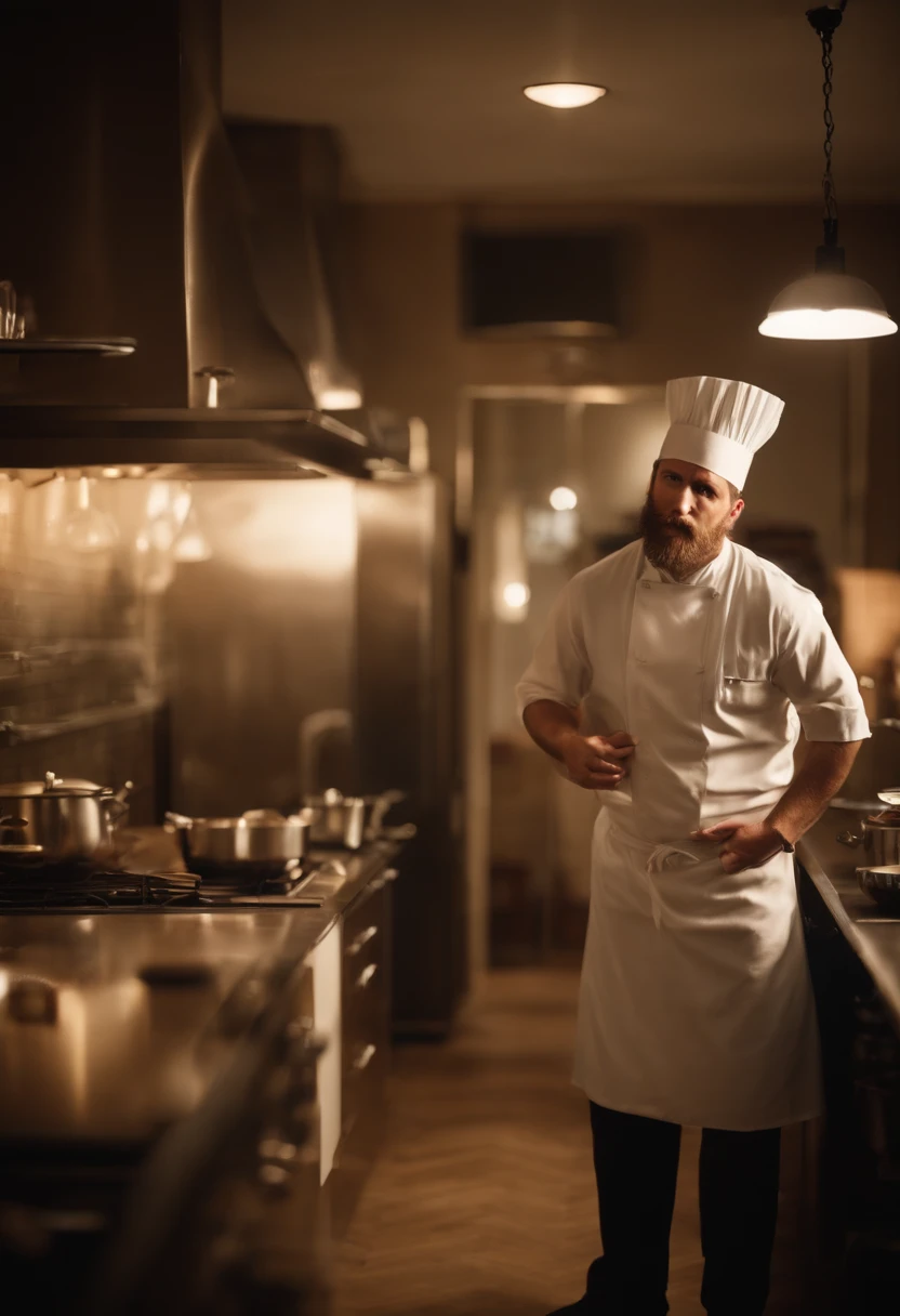 tired kitchen staff, standing in kitchen, shocked