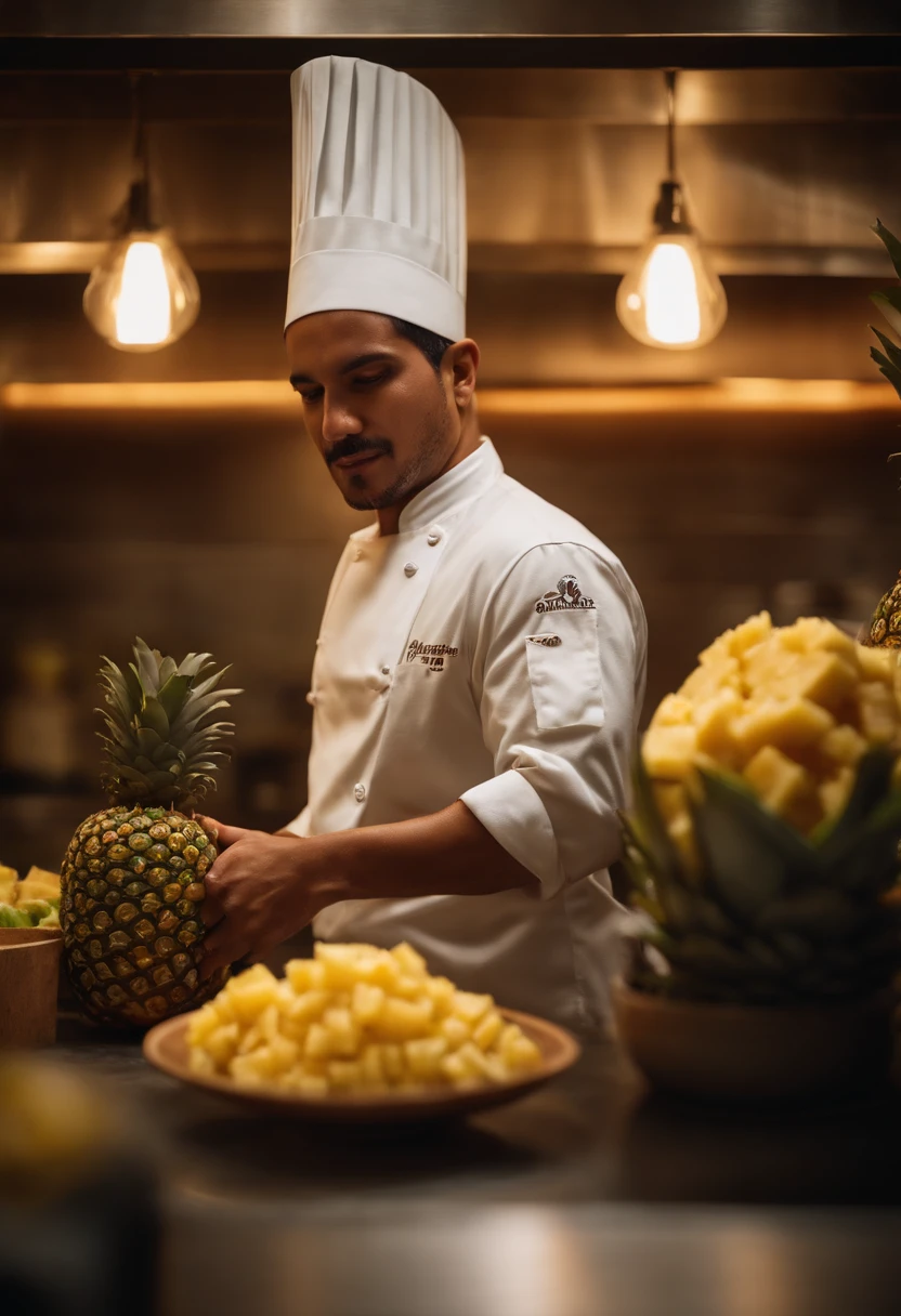 hispanic, chef, offers pineapple salsa, back of house, indonesian kitchen, restaurant