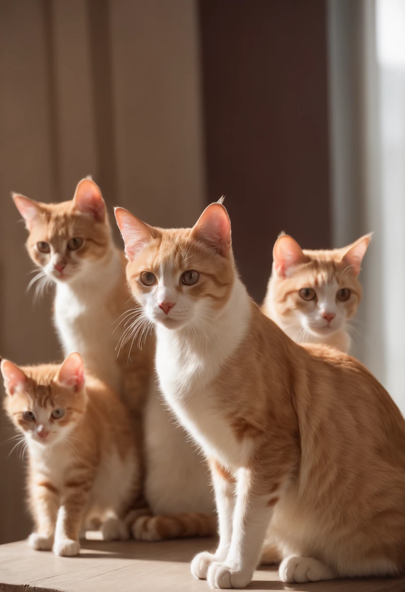 realista, Five cats of different breeds in alert position looking ahead