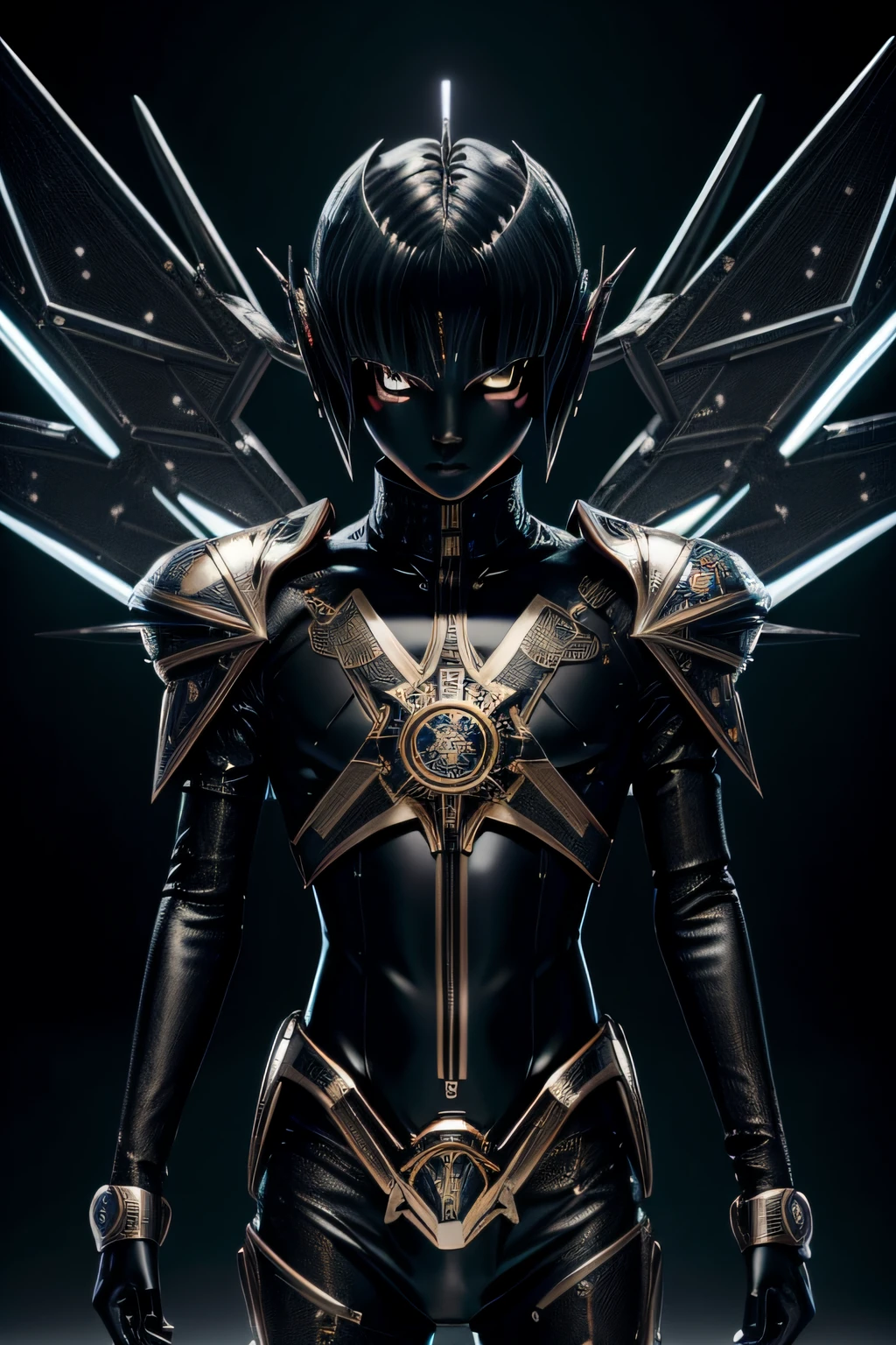 fotografia de moda: At the intersection of fashion and cyborg aesthetics," Yugi"((yugi YU-GI-OH)) in a digital realm dominated by binary code. ""olhos perfeitos"", Como uma musa minimalista op-art,("Black dragon around you") Symbolizes innovation in beauty, com sua impressionante paleta FULL HD 32k de preto, ouro, e tons brancos.
