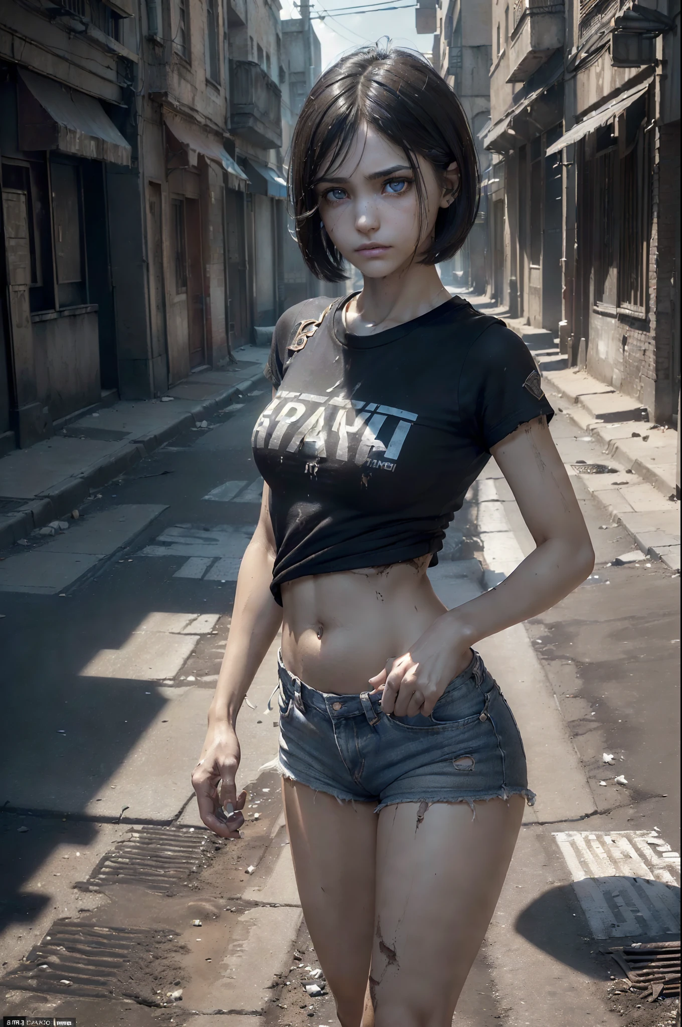 (((front view))), ((Unreal Engine 5)), ((Masterpiece)), ((ultra high definition)), ((ultra high resolution)), ((full sharpness)), ((maximum quality)), ((Cinematic)), ((8k)), ((Homeless Girl)), ((street girl)), ((drug addict face)), ((drug addict)), ((symptoms of fentanyl use)), ((drugs)), ((ultra slim)), ((skeletal)), ((very hungry)), ((sad face)), ((alone)), ((full body)), ((ultra detailed face)), ((ultra detailed eyes)), ((ultra realist eyes)), ((ultra detailed irises)), ((totally normal irises)), (((identical irises))), ((dark circles)), ((ultra delicate hands)), ((ultra detailed hands)), ((small hands)), ((ultra detailed fingers)), ((natural lighting)), ((ultra small breasts)), ((dirty skin)), ((totally ultra realistic)), ((repeat the same face)), ((always the same face)), ((repeat always the same face)), ((always the same body)), ((always the same proportions)), ((always the same clothes)), ((always the same characteristics)), ((very flat belly)), ((looking at the camera)), ((wearing a very dirty micro shorts and micro t-shirt)), ((straight hair)), ((ultra short hair)), ((on a deserted, dirty and dark street)), ((very dirty clothes)), ((totally filthy))