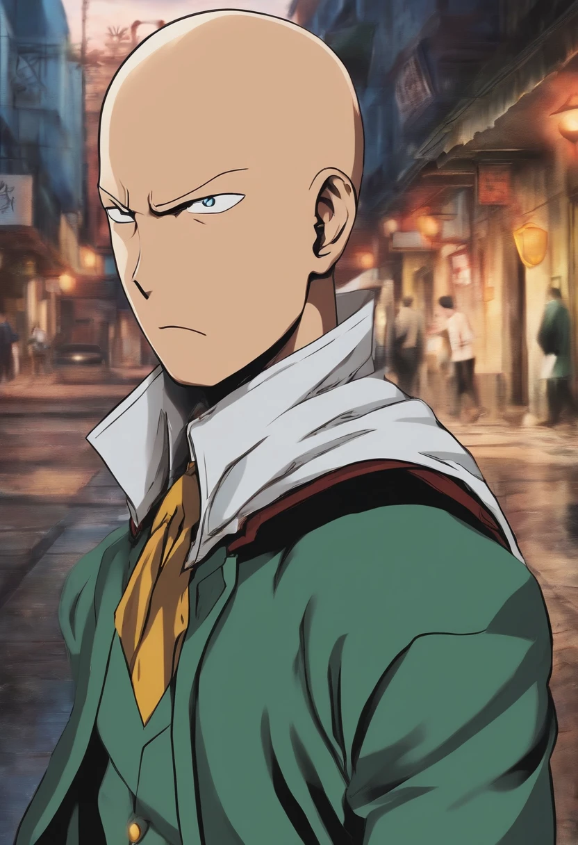 personagem do anime one punch andava pela cidade quando avista um montro