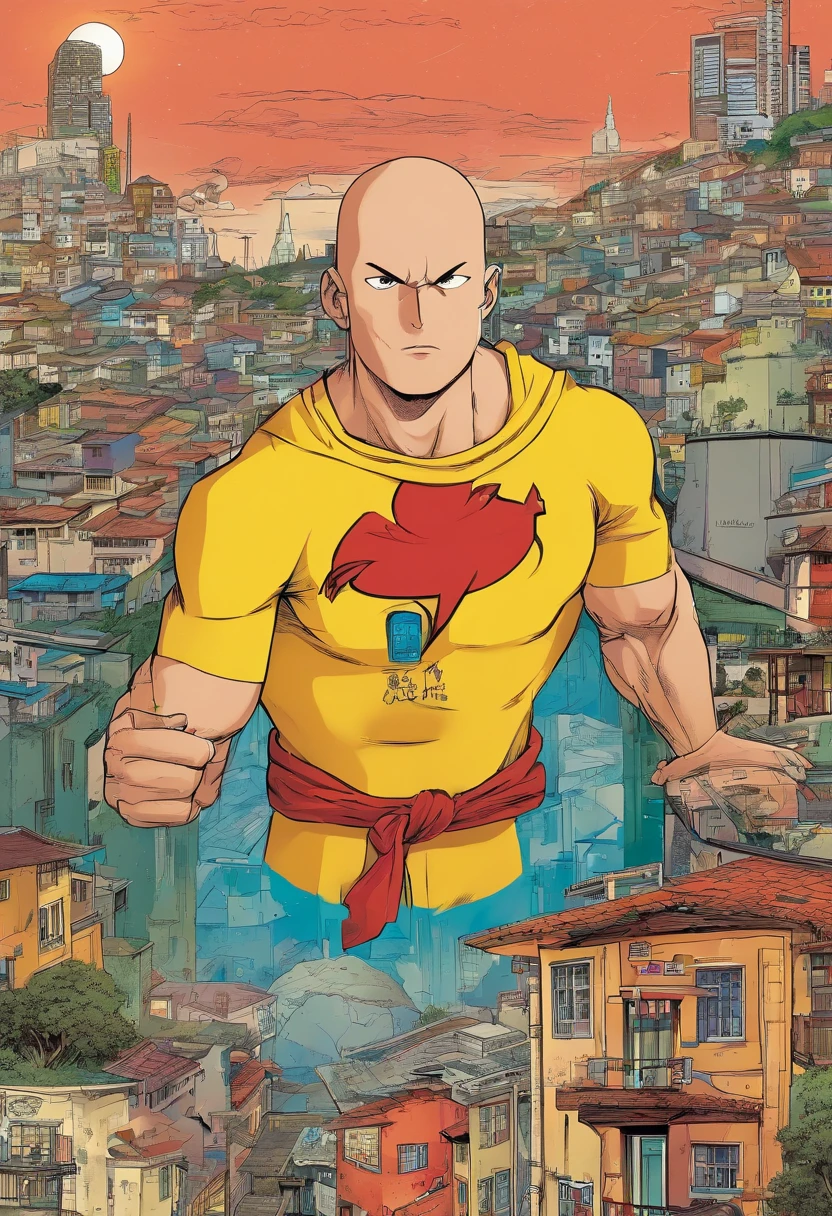 saitama caminha na cidade cheia de gente