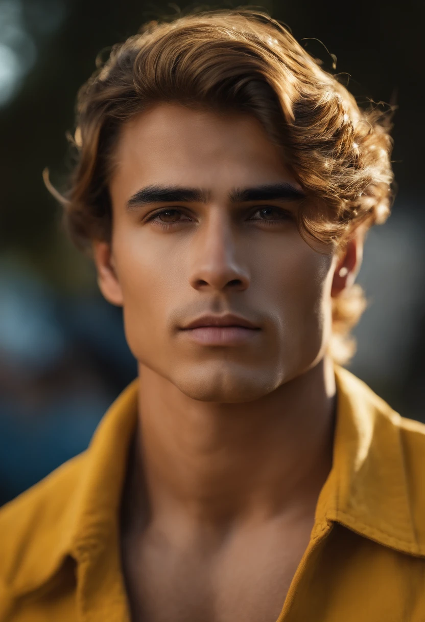 Un chico, cabello amarillo o rubio como el oro ,Campesino cabello largo amarillo hombre joven guapo