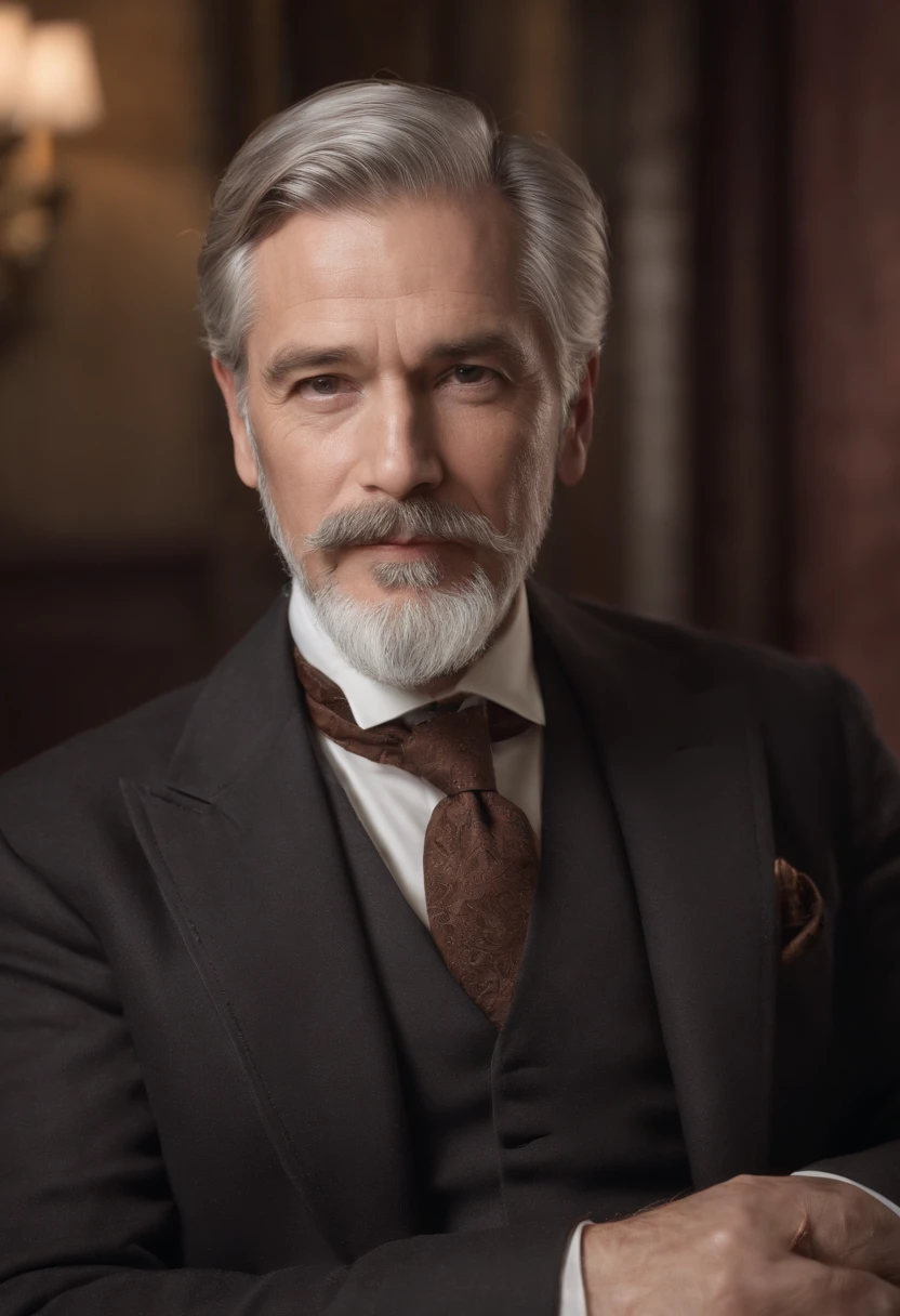 (a wealthy 65-year-old man, with salt-and-pepper hair, a prominent beard and mustache, a knowledgeable scholar).
- (best quality,4k,8k,highres,masterpiece:1.2), ultra-detailed, (realistic,photorealistic,photo-realistic:1.37)
- portraits, character study, mature gentleman, professor-like, sophisticated
- rich, luxurious surroundings, opulent mansion, antique furniture, grand library
- reading a book, holding a magnifying glass, wearing a classic suit, with cufflinks
- wise and intelligent expression, deep concentration, furrowed brows
- warm color palette, with earth tones, gold accents, and gentle lighting