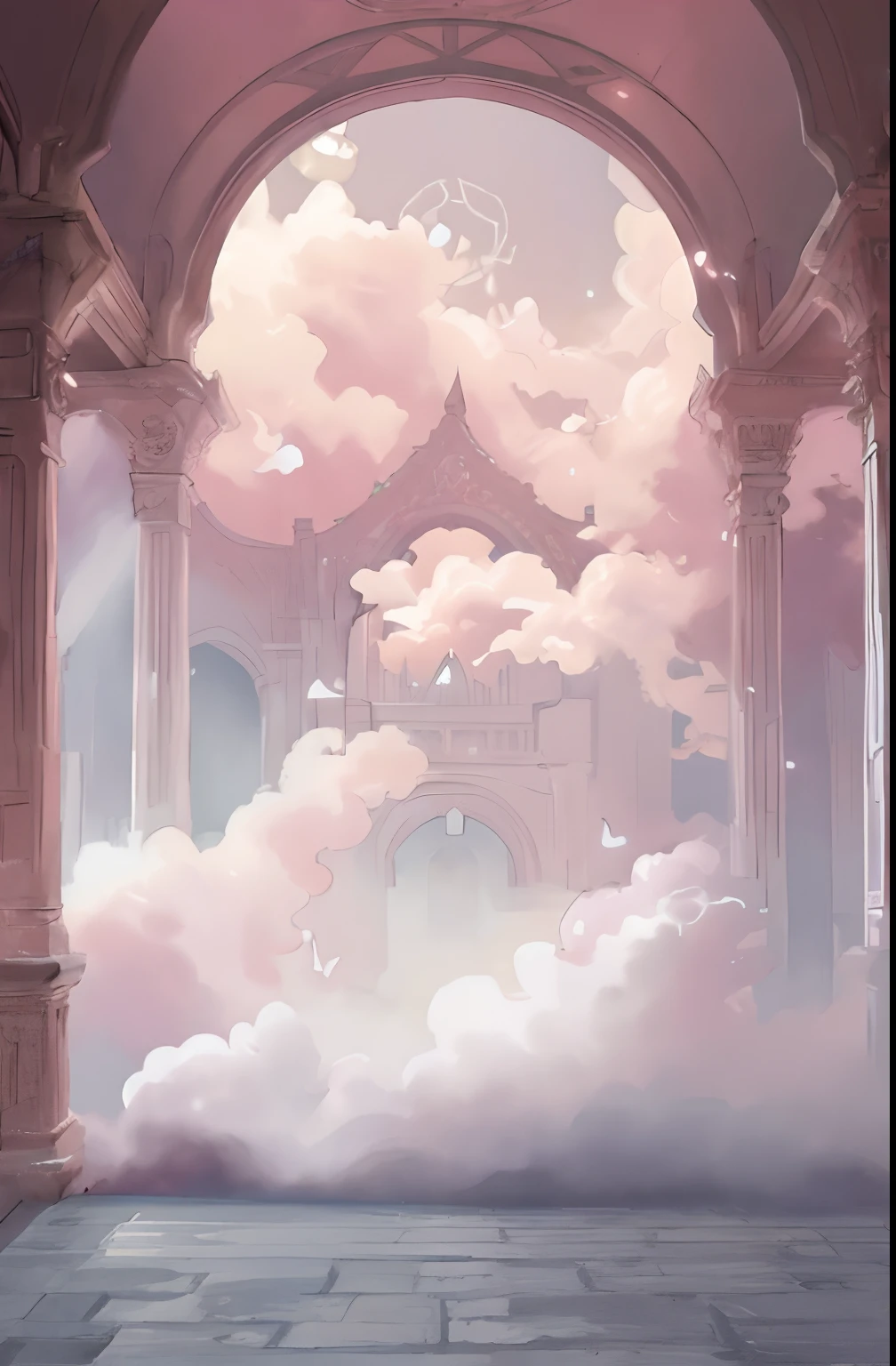 anime scenery of a bridge with a fountain and a sky background, magical background, anime background art, entrance to ethereal realm, anime background, concept art magical highlight, anime beautiful peace scene, infinite celestial library, ethereal realm, light kingdom backdrop, beautiful anime scene, infinite hallway, palace background, portal to the ethereal realm, heavens gate, ethereal background, magical area, 2D drawing, anime background
