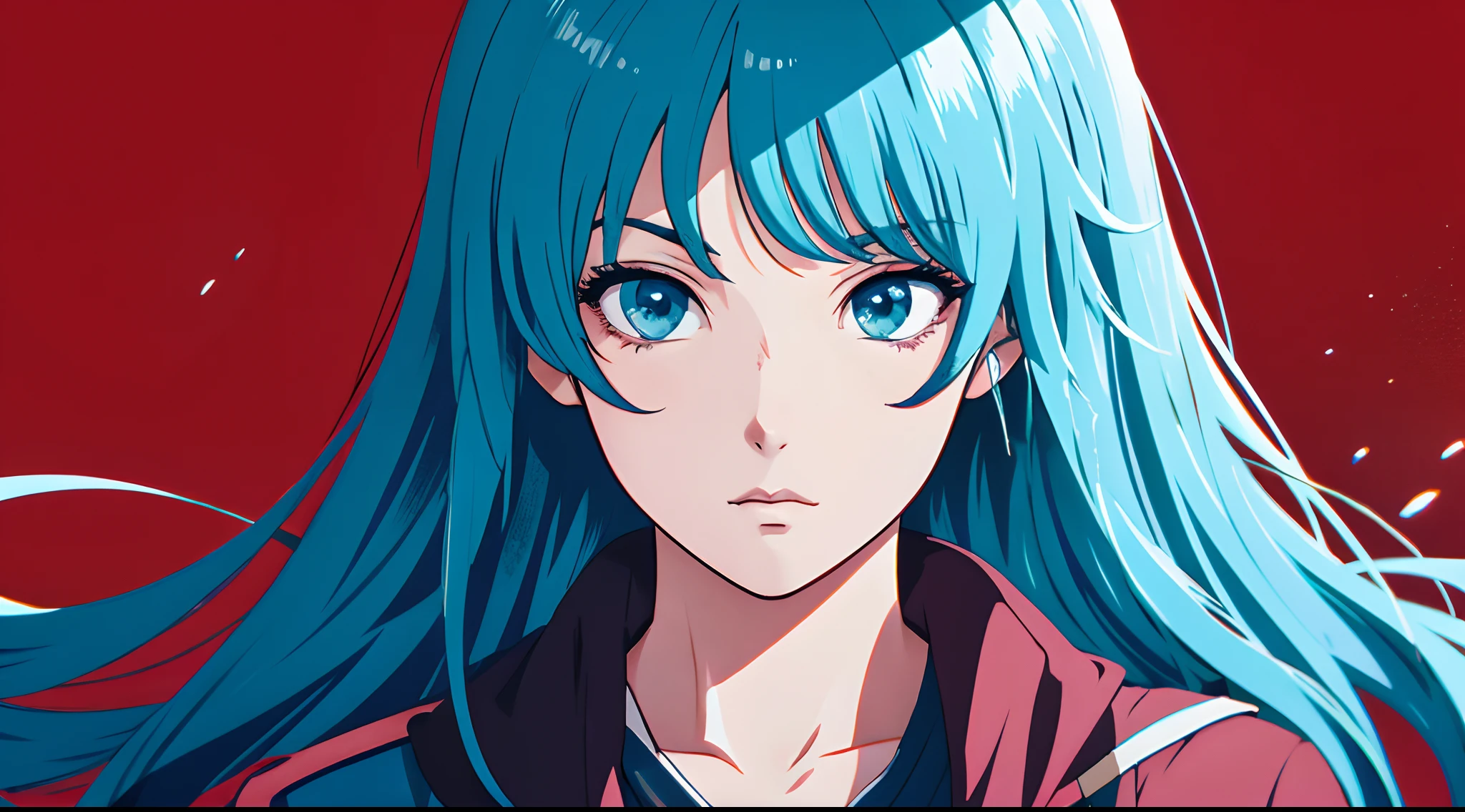 Menina anime com cabelo azul e colete vermelho com olhos azuis, estilo anime 4K, Anime Art Wallpaper 8K, arte de anime digital detalhada, badass anime 8 k, arte de anime digital, Anime Art Wallpaper 4K, Anime Art Wallpaper 4K, arte digital estilo anime, Papel de parede anime 4k, estilo anime. 8k, 4k anime wallpapers, Anime Wallpaper 4k