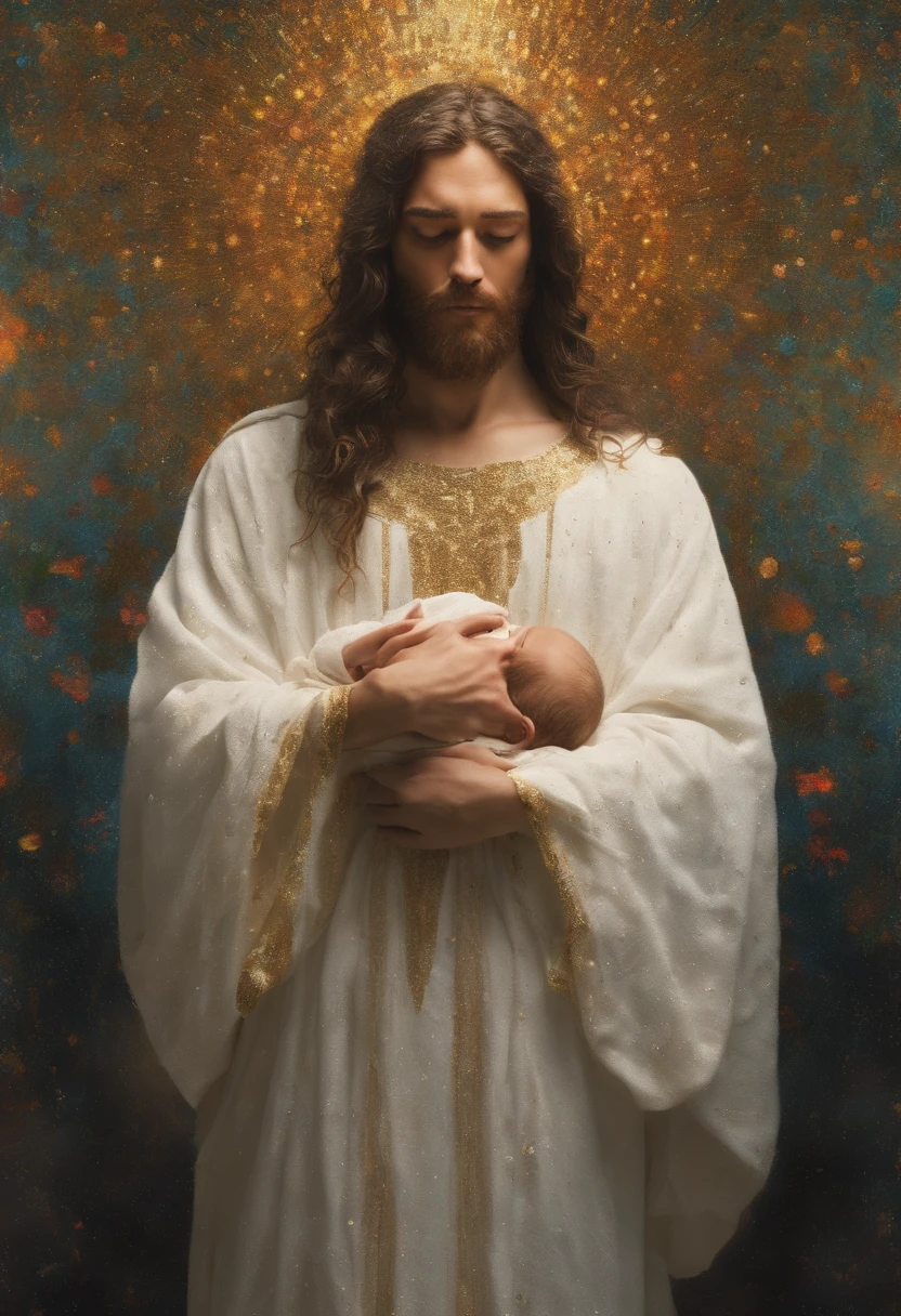 "In a lush, green meadow, Jesus and a sad child stand together, surrounded by tall grass and blooming flowers. The child’s face is marked with large, painful-looking boils, and Jesus, in His white robes, gently rests a hand on the child's shoulder, his expression full of empathy and concern. The peaceful nature around them contrasts with their sorrowful expressions. In the background, the word 'ALERT' is written in bold, red gradient text with a dark glowing effect, standing out against the serene landscape. The scene is depicted in hyper-realistic, ultra HD quality, with the vibrant colors of nature and the striking red text highlighting the emotional moment."