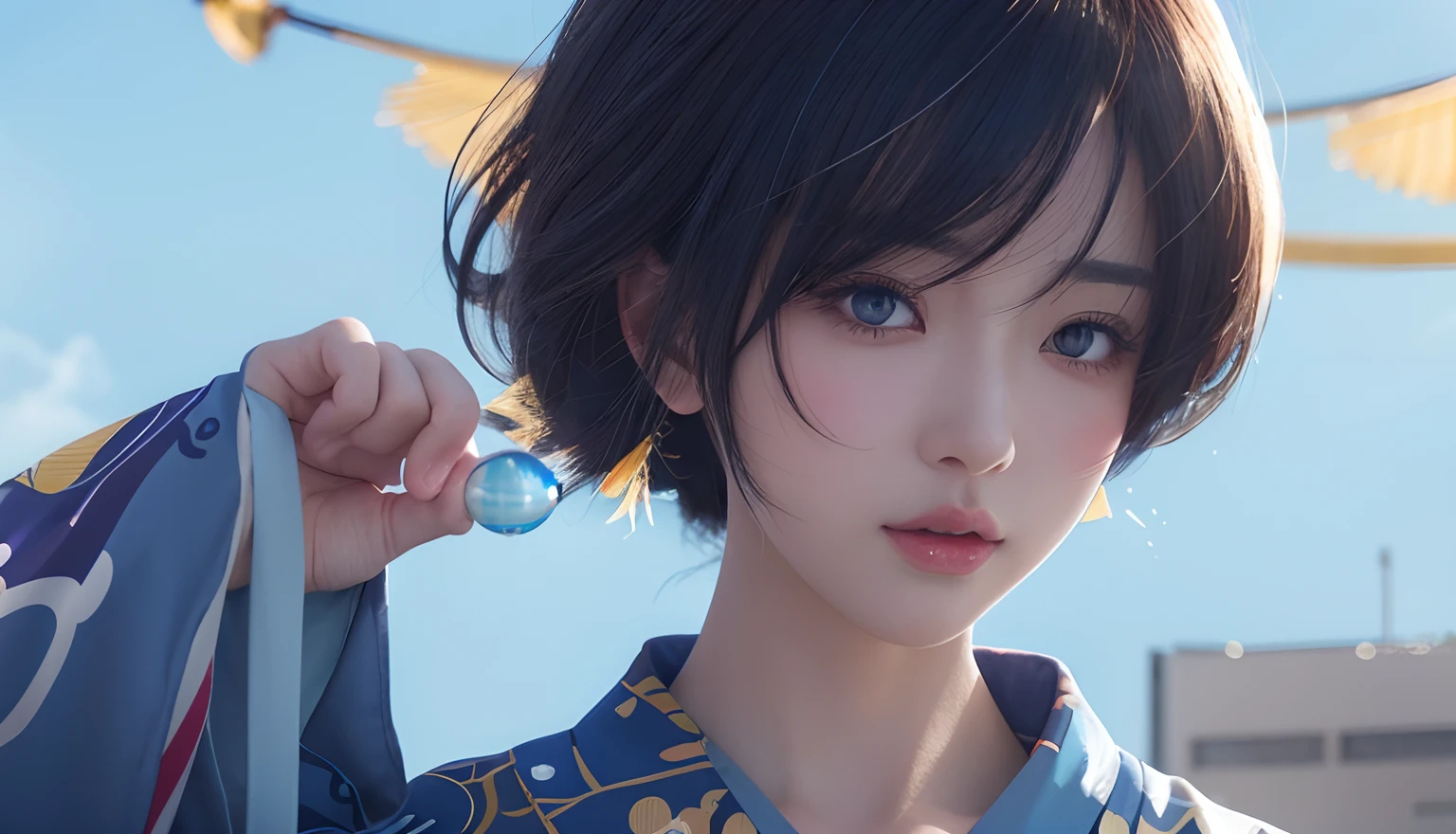 Anime girl with blue kimono and blue sky background, Guviz-style artwork, style of anime4 K, Anime art wallpaper 8 K, Detailed digital anime art, Guviz, Anime art wallpaper 4 K, Anime art wallpaper 4k, Digital anime art, Digital anime illustration, Guweiz on ArtStation Pixiv, anime styled digital art