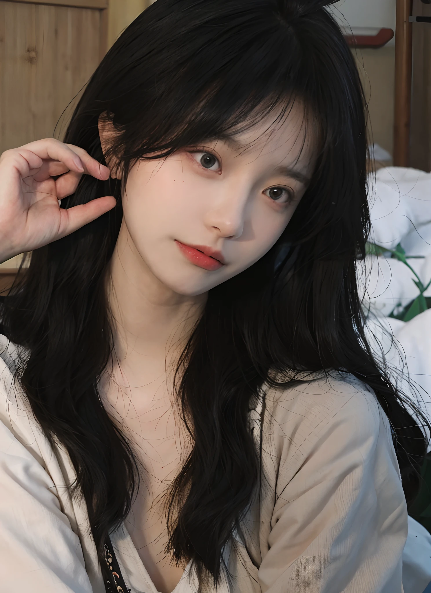 best qualtiy, 超高分辨率, (realisticlying:1.4), one-girl, A pair of eyes as clear as snow,Royal Sister,Black long straight,yellow school uniforms, (big cleavage breasts:1.3), looking at viewert, closeup cleavage ,