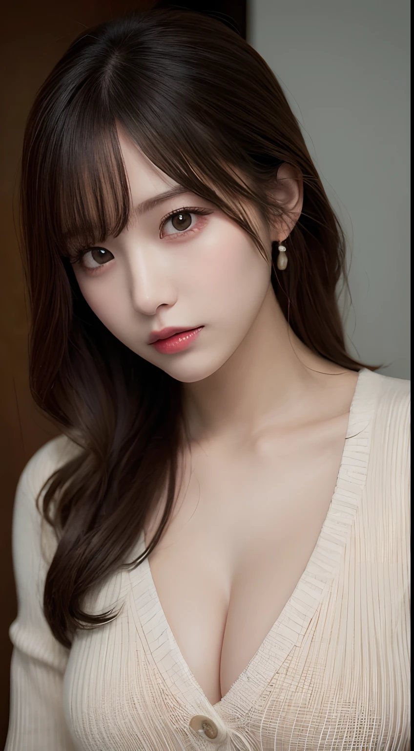 masutepiece, Best quality, illustration, Ultra-detailed, finedetail, A high resolution, 8K wallpaper, Perfect dynamic composition, Beautiful detailed eyes, Natural lips, sexy knitted dress , Big breasts, cleavage, Random sexy pose, full bodyesbian