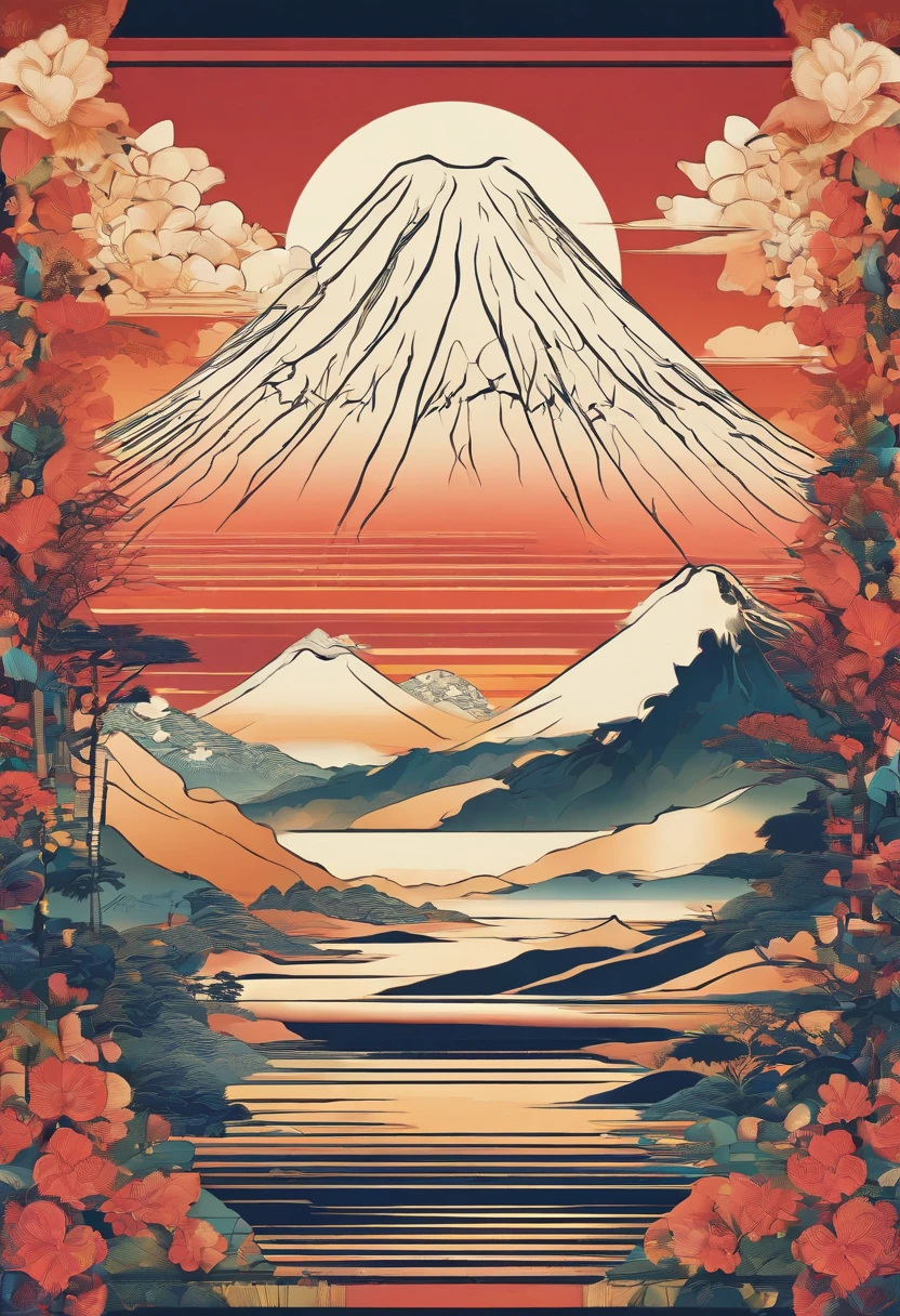 Mount Fuji, Honshu Island, (illustration: 1.0), epic composition, realistic lighting, high-definition detail, masterpiece, best quality, (very detailed CG unified 8k wallpaper), 1 man