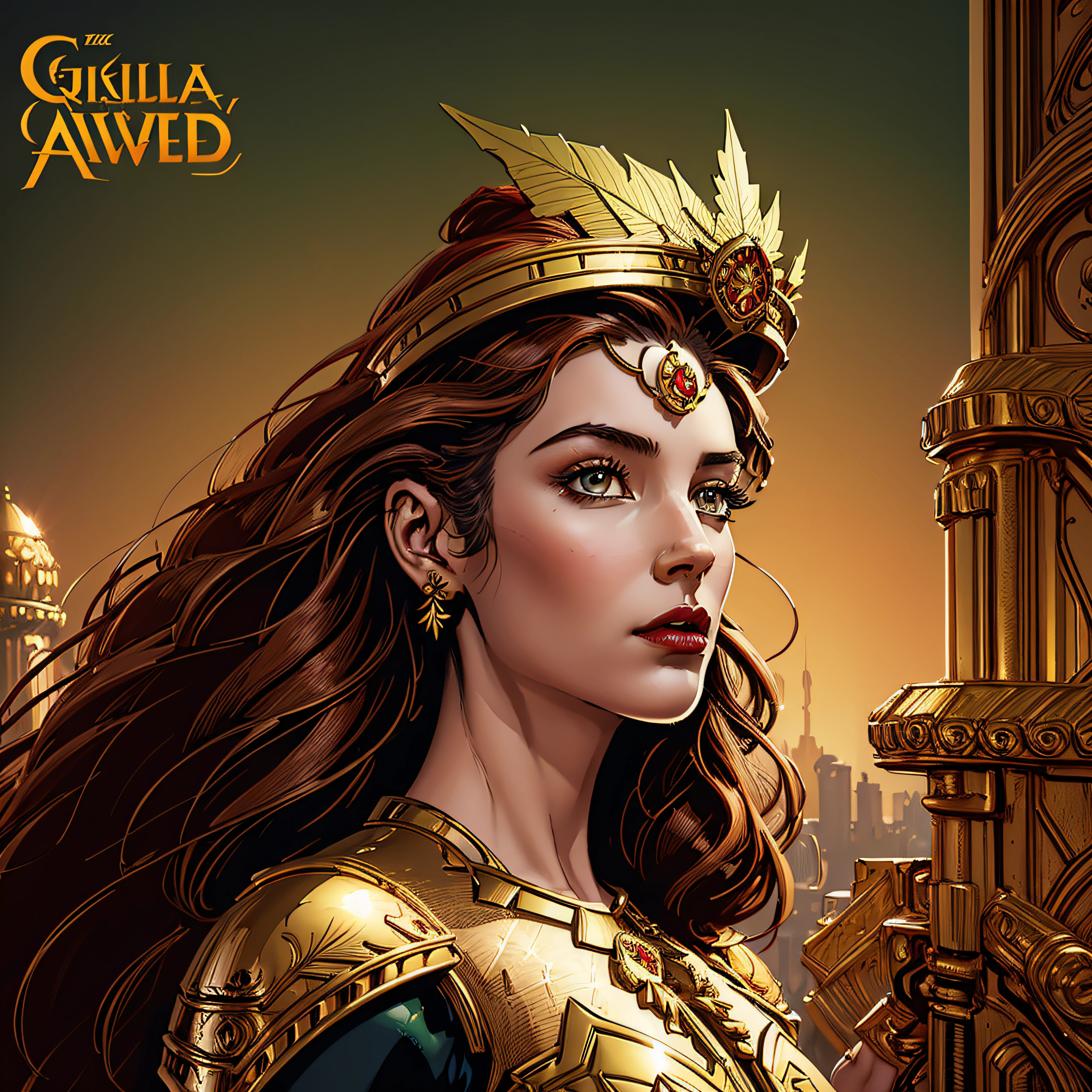 A woman (Jesica Alba :1.1) red lips, green eyes, as the queen of Cannabis, with a crown, steampunk style, with armor made of copper and Gold with Cannabis motive, and Cannabis plants and leafs all over to create a tasteful style poster to promote Cannabis, beautiful art UHD 4 k, a beautiful artwork illustration, beautiful digital artwork, exquisite digital illustration, beautiful digital illustration, digital art fantasy art, beautiful fantasy art portrait, stylized urban fantasy artwork, digital art fantasy with Cannabis motive