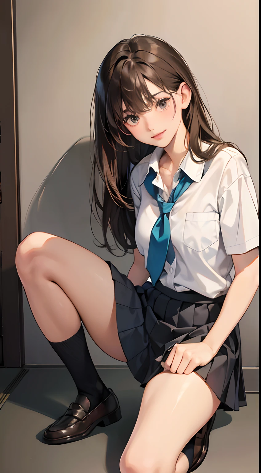 very cute and beautiful girl,(Very detailed美しい顔), (smile),blush,Black Hair,Seraphim,(Pleated navy blue mini skirt),Are standing,(From below),(Lacy white panties), Wooden classroom,window,Distant Tree々and the city, (Highest quality,masterpiece:1.0),Absurd,High resolution,Super detailed,Very detailed,32k,8K resolution, Intricate details,Movie Scenes,Detailed Background,alone,Dynamic Angle,