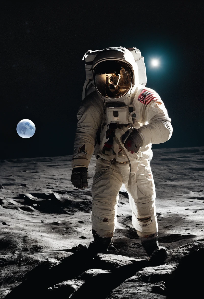 In the barren and desolate moonscape, An intrepid heroic astronaut moves forward with firm and determined steps. He is fully equipped in his gleaming white spacesuit, destacando-se vividamente contra o fundo escuro do solo lunar. The reflection of sunlight on your visor reflects your determination and unwavering courage.
As it moves forward with minimal lunar gravity, the Earth rises majestically in the lunar sky, A blue and green sphere of incomparable beauty. The astronaut looks small compared to the magnitude of the planet that represents his distant home. The sight of Earth thousands of miles away is a reminder of our fragility in the vast cosmos and the need to explore the unknown.
Este astronauta representa a conquista humana, the relentless curiosity and indomitable courage to explore space and reach places previously unimaginable. Your journey on the moon symbolizes not just a personal achievement, But humanity's triumph over the challenges of space exploration