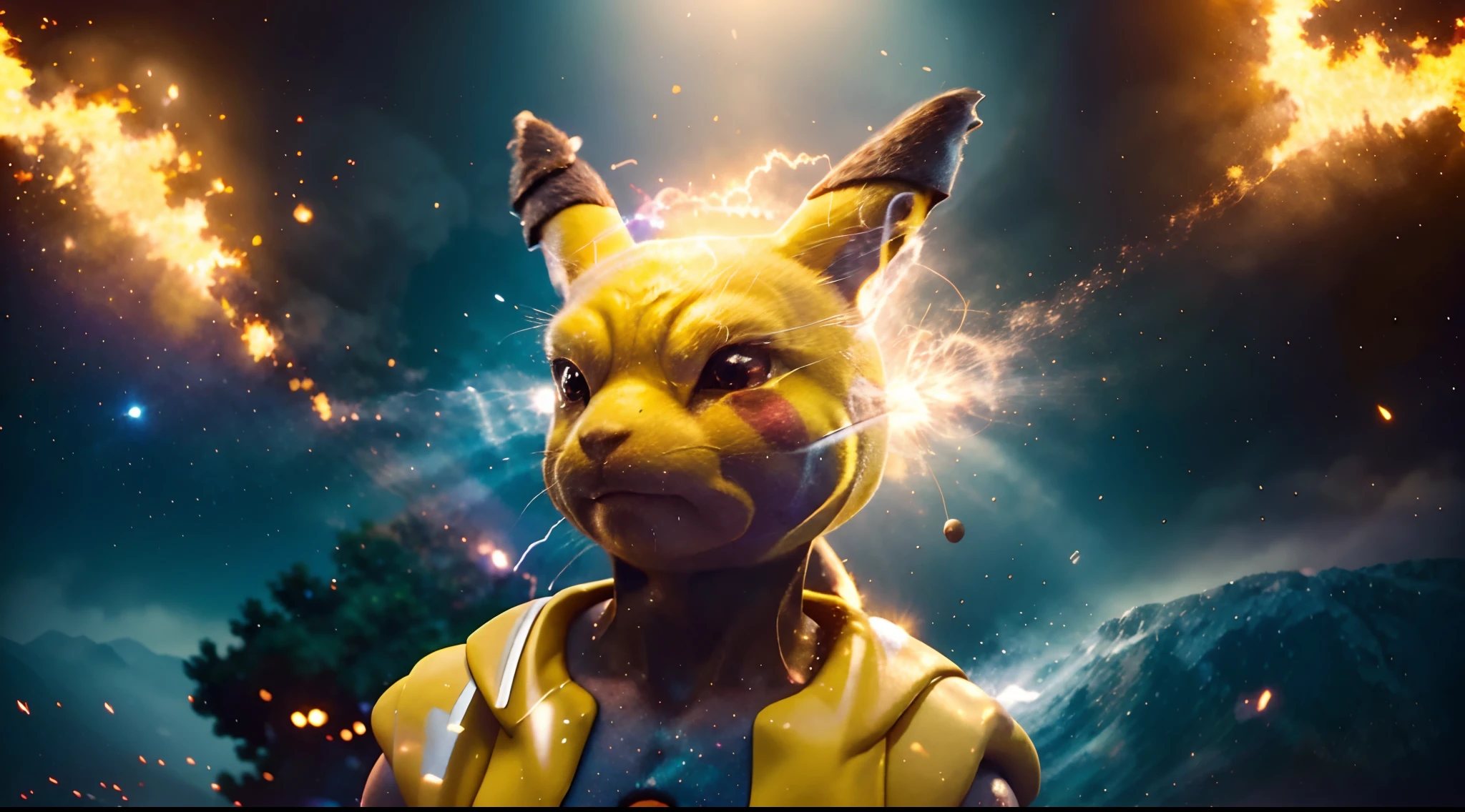 Pokémon Pikachu is coming out of an explosion, pikachu on acid, Pokémon illustration, Arte conceitual de Pikachu, pikachu in space, Pikachu, Pikachu surpreendido, Pikachu cyberpunk, arte oficial altamente detalhada, Mika Pikazo, arte oficial, Detetive Pikachu, Pokémon, Pokémon, Pikachu em uma floresta, Megaman como Pikachu, Wojtek FUS, Pikachu como Jesus, Arte HD.