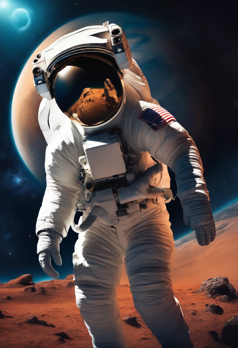 astronauta, heroic, andando na lua e com o planeta terra no fundo da imagem