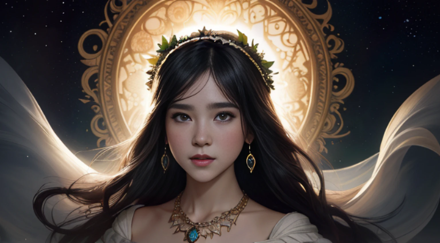 A woman with a wreath on her head and a necklace, Full body image and clothes from the Middle Ages, retrato bonito da fantasia, retrato bonito da arte da fantasia, retrato da fantasia, retrato da arte da fantasia, donzela da fantasia bonita, retrato bonito, Fantasy genre portrait, arte do retrato da fantasia, wlop intrincado, arte digital bonita, arte da fantasia bonita, donzela bonita, retrato do romantismo, ross tran 8 k, retrato muito bonito, imagem de retrato bonito