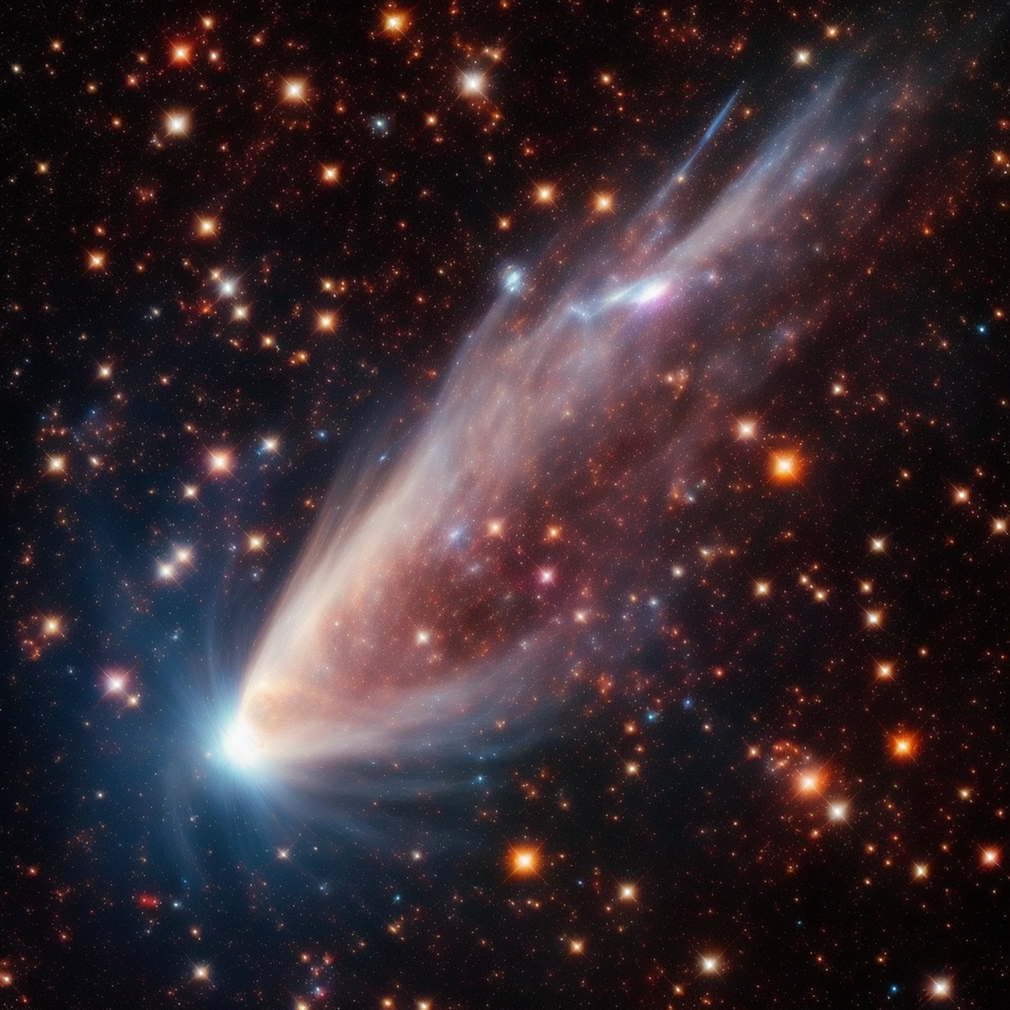 a close up of a comet in the middle of a galaxy, comets, stellar formation, comet, a cosmic entity made of stars, nubulae hubble, stellar space, collapsing stars and supernovae, hubble image, hubble photo, hubble telescope images, nasa photo, hubble, partially spacey crystallized, brandishing cosmic weapon, hubble photo background