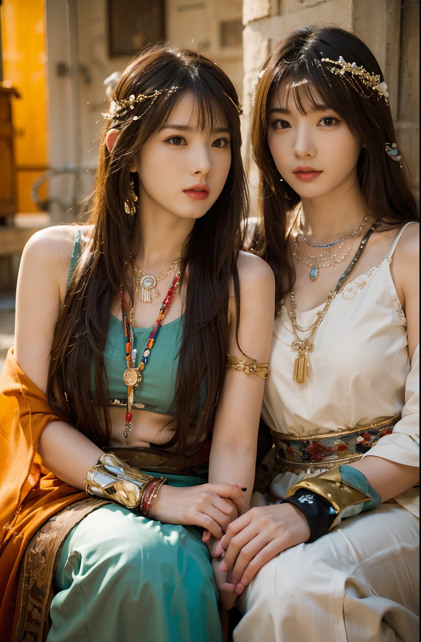 The proportions are the same for all races, All faces and pictures must be different,(8K、NFSW、A high resolution)、((((A picture、RAW photography、Hyper-realism、tmasterpiece、top-quality、超A high resolution))))、(Pin Light、back Lighting、back Lighting、ciinematic light)、foco nítido:1。4、(Hyper-detailing、finedetail)、cow boy shot、 2girls