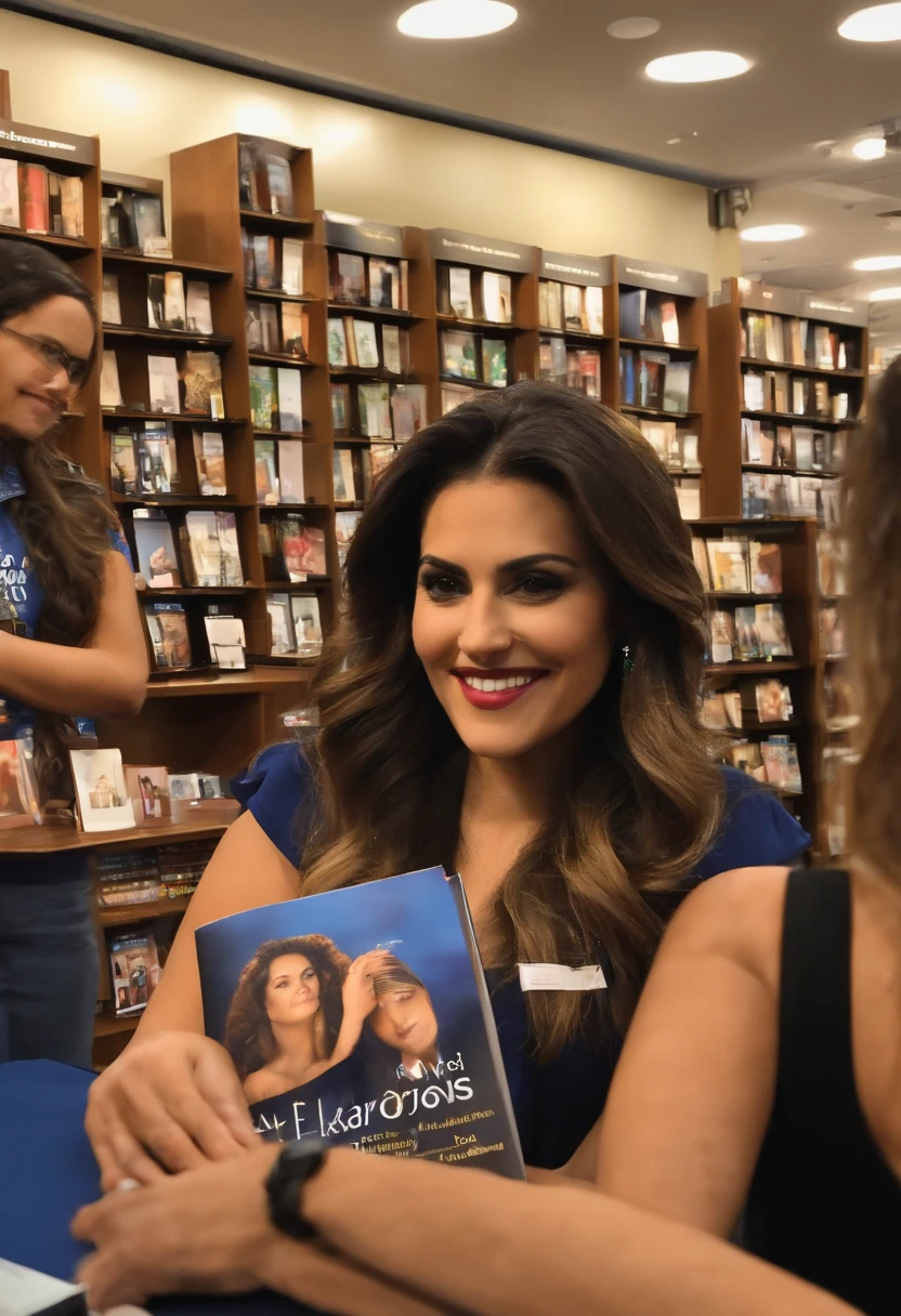 escritora "Lycia Barros" signing autographs at a bookstore at a launch of his new book. Queue with fans waiting to talk to her.