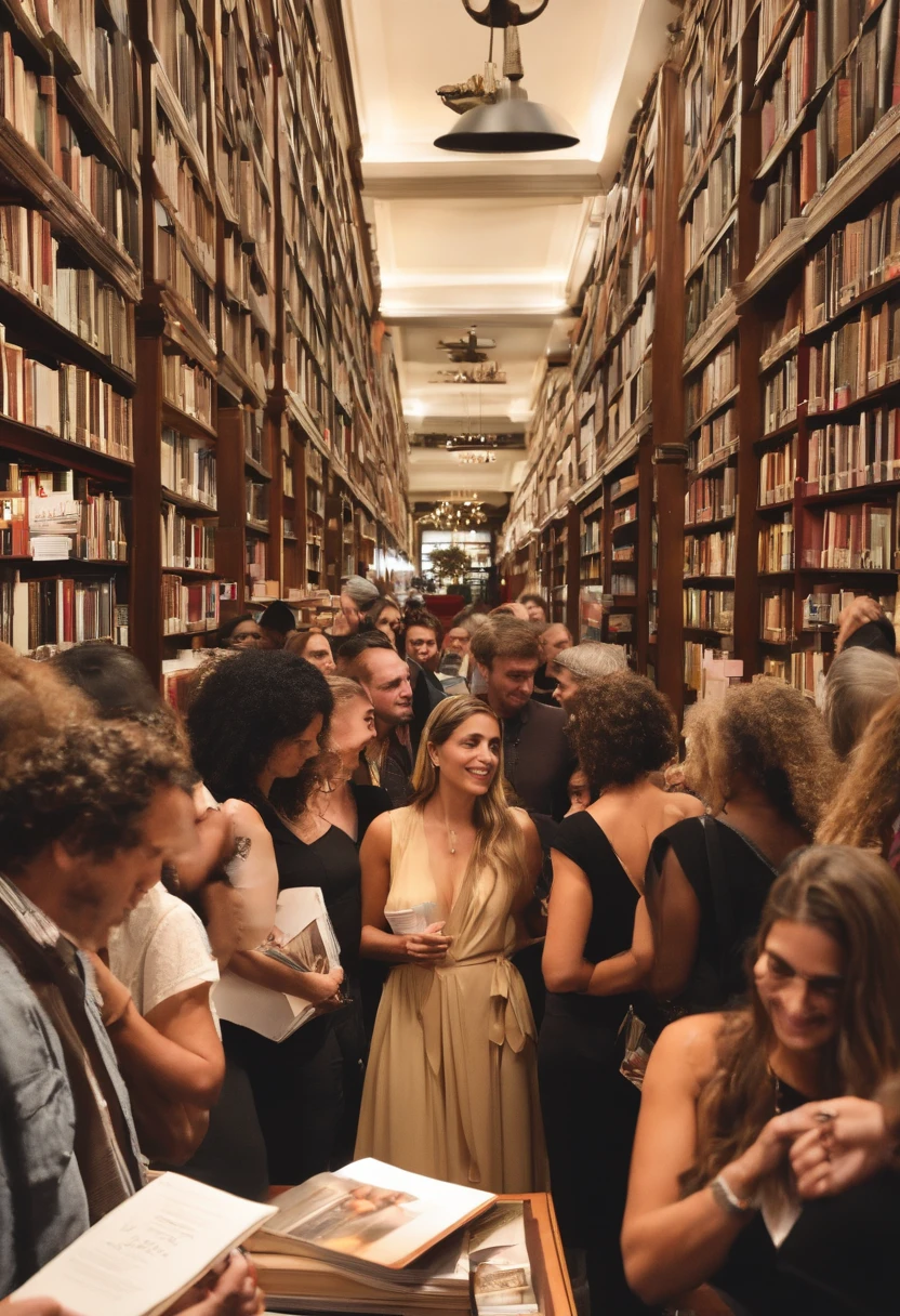 escritora "Lycia Barros" signing autographs at a bookstore at a launch of his new book. Queue with fans waiting to talk to her.