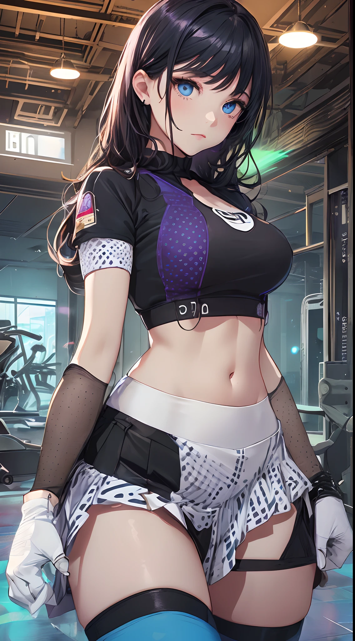 Realistic、17 year old female volleyball player、Waves of short black hair、Super Fit Volleyball Wear、Wearing volleyball shorts、My breasts have grown、Sexy、smile、バレーボールコートでのSexyポーズ