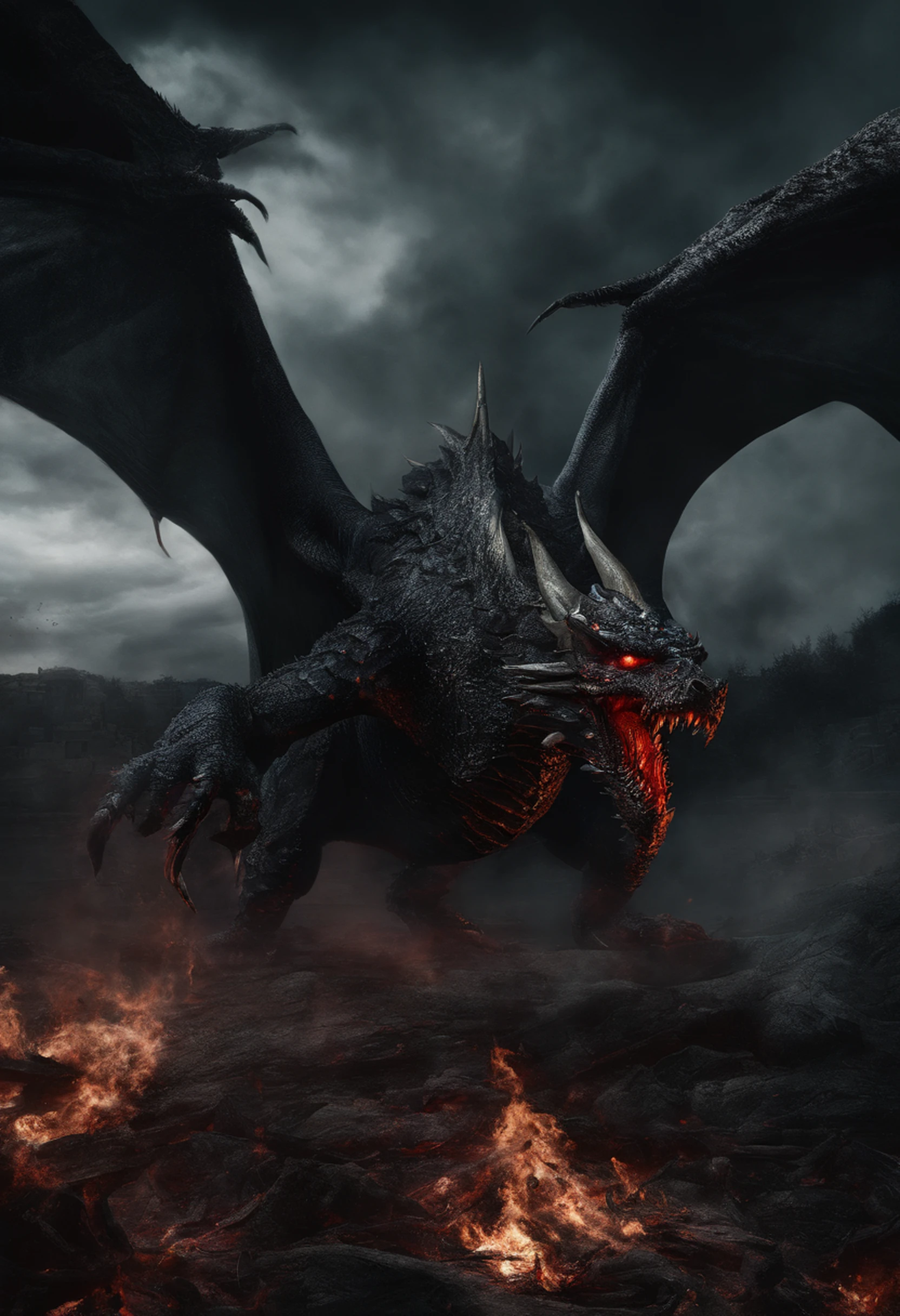 (Dragon Sky Dorado) CU (piercing red eyes),Close-up let go (Blood and fire) Through the nose,Chest scales,high high quality,8K,Many details,Fire lettuce,Alas,4 legs,Spotted claws,golds,dangers,fires,dentes pontiagudos,big dragon,immensity,threatening,imponent,Blue scales