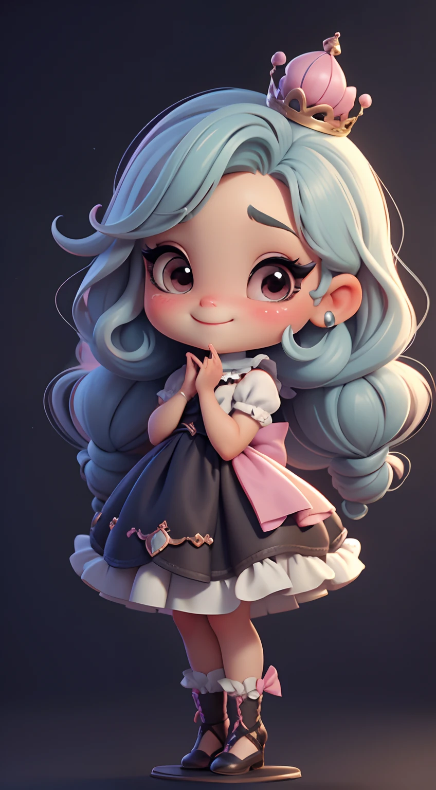Create an 18K version of the baby chibi character Vanellope von Schweetz Disney. Baby Chibi Vanellope von Schweetz : Deve ficar charmoso e bonito, Keep the iconic elements of the original character. Circus of Soleil should have a round face with large dimensions, olhos claros, long eyelashes and rosy cheeks. Seu cabelo deve ser longo e tons preto slime . Vestido bonito: Vestir chibi em um vestido bonito e elegante em tons de rosa e preto . O vestido pode ter babados, renda & detalhes feitos de doces, A reference to the topic of sugar . Add loops or ribbons, Para dar um toque de delicadeza. avental & Arco : Adicione um avental marrom sobre o vestido de Chibi, It is tied at the waist with a thin bow. O avental pode ter pequenos detalhes, como bolsos ou bordados finos. Meias e sapatos bonitos: Complete o look chibi de circo com meias listradas rosa e brancas ou detalhes divertidos. standingn, Coloque sapatos de boneca bonitos, com gravatas ou fivelas. Magic Accessories: Add enchanting accessories to cirque chibi , como no cabelo ou uma tiara com detalhes extravagantes . You can also get your hands on beautiful themed accessories. Certifique-se de adicionar sombras, texturas e detalhes nos cabelos, Chibi Vanellope, Schweetz Ternos & Accessories, to make it even more charming and charming. Give him a smiling expression and a sweet smile on his face, Capturing the essence of the character in a subtle way, delicate hands, Anatomia completa.