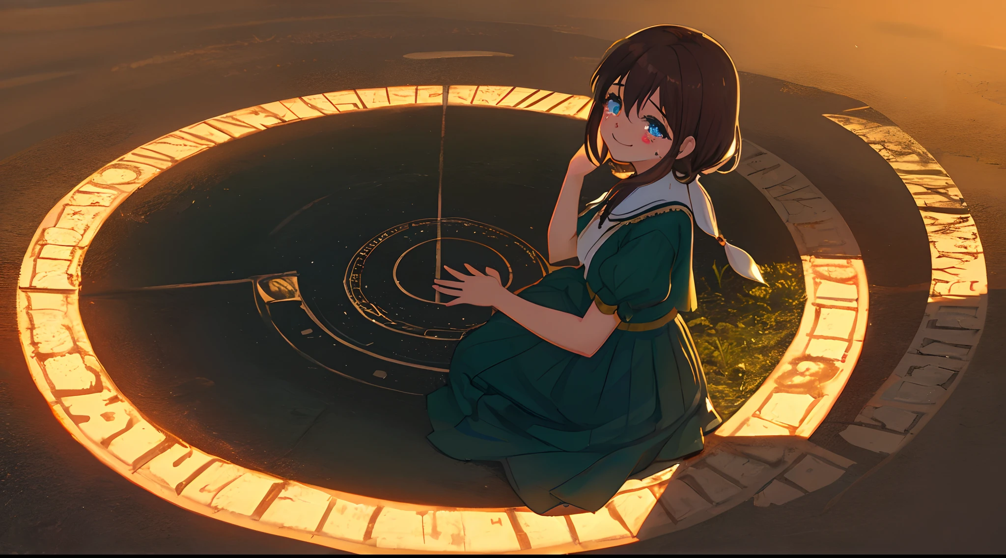 Picture me a girl sitting in a circle with a tear in her eye , A smile of hope and a self-embrace