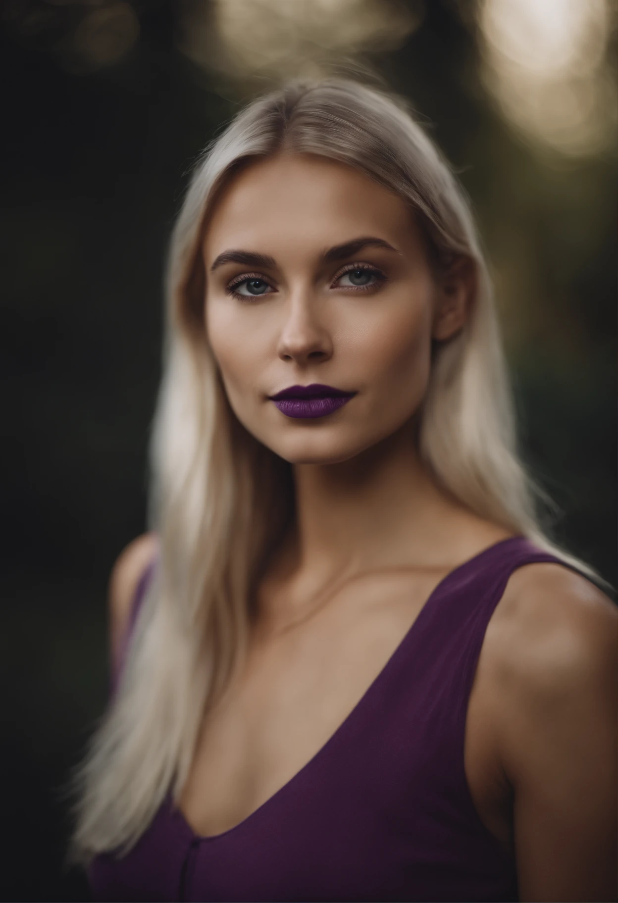 Portrait of a beautiful thin blonde girl with a purple top