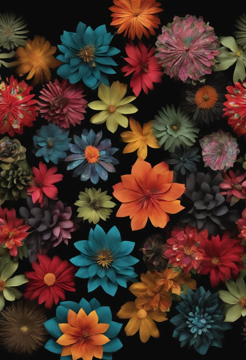 Spring shape made from very colorful printed Latin fabric scraps. Whipala spring shaped spiral with black background with hyperrealistic latin fabric patchwork, hyperrealistic texture, high definition, hyperrealistic texture, high definition, 3D rendering, photo, cinematic, concept art