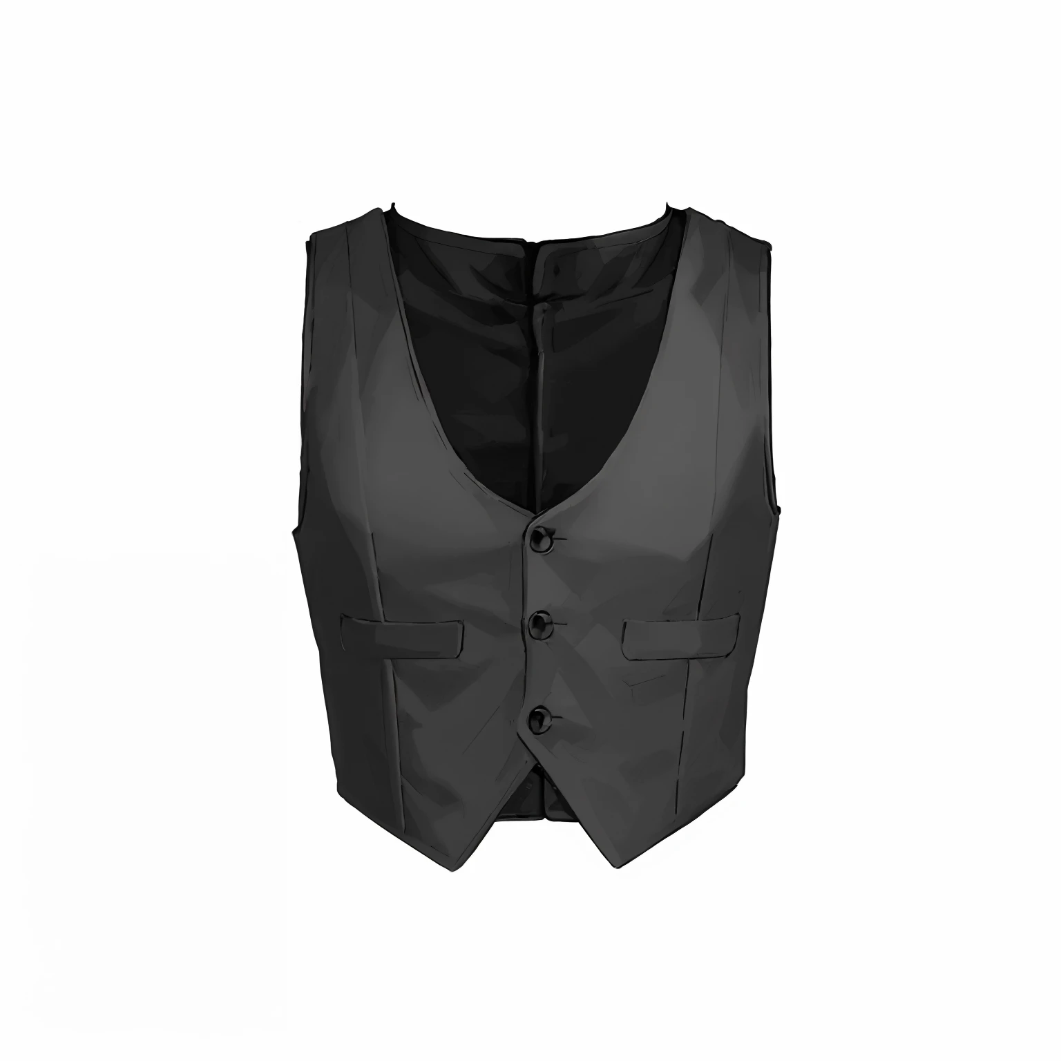 a close up anime drawing of a black vest with a black collar, black vest anime styled, suit vest, waistcoat, vests and corsets 2D drawing, black leather vest is open, technical vest drawing, no shirt under the vest, vest, tuxedo, nanocarbon-vest, black leather garment, black main color, bolero, wearing black vest and skirt, sleek, dark black porcelain skin, vests, anime, 2D, detailed 2D, anime
