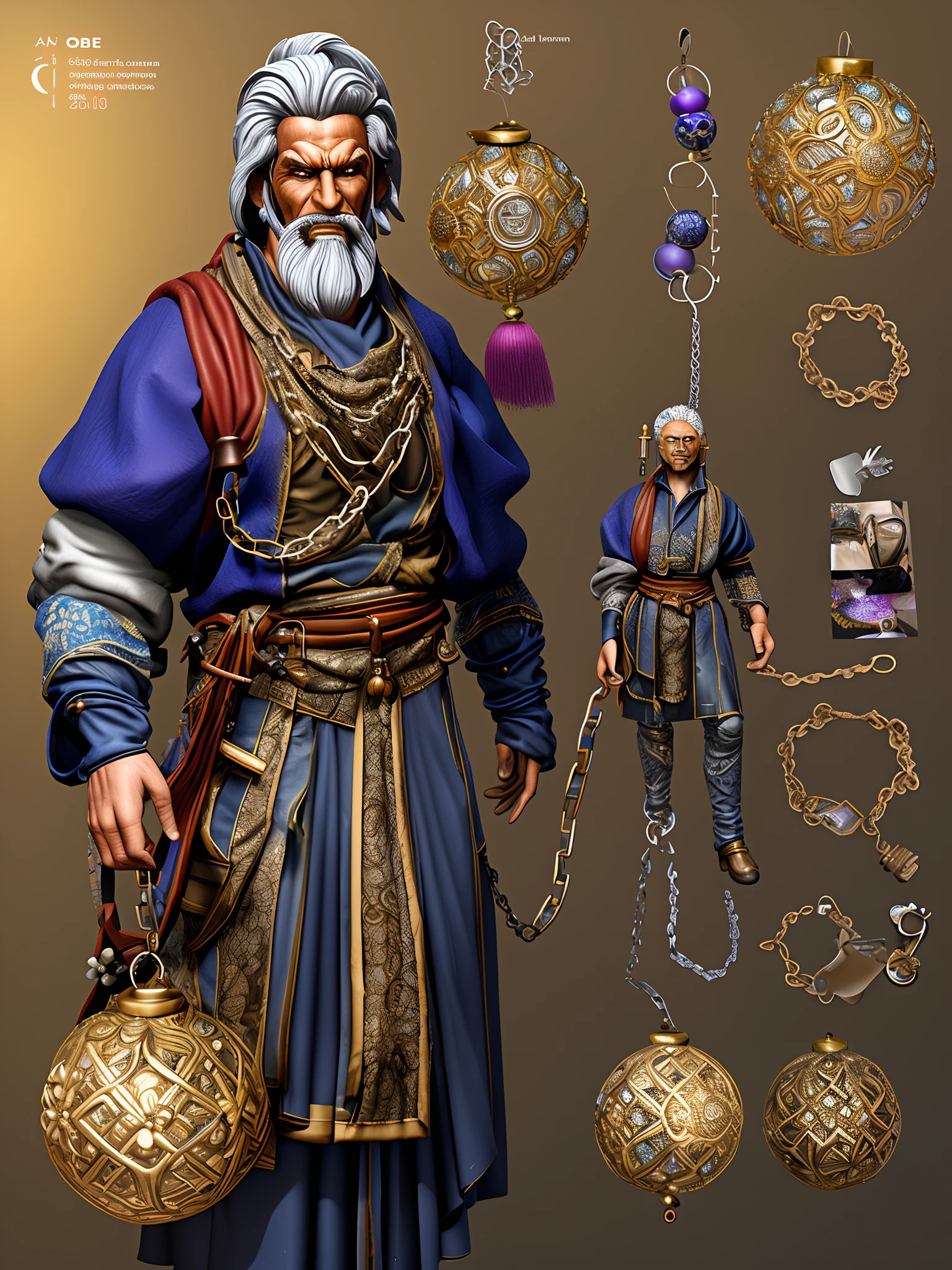 Oldite, God Of Judgement (an adult man. He has a lithe build. He has straight gray hair. His eyes are purple.Wearing an utilitarian outfit of robesand various ornaments. He carries chains).