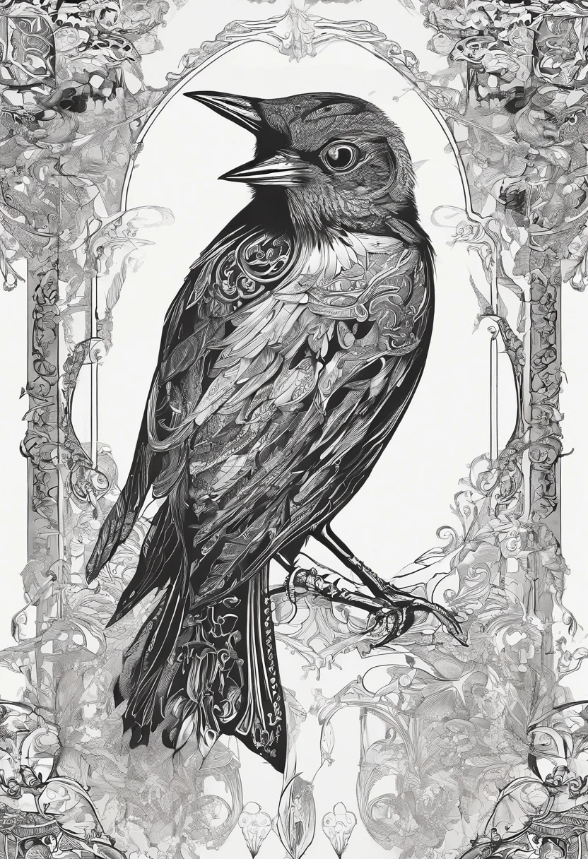 A nightingale，Detailed drawing，Bright eye outline