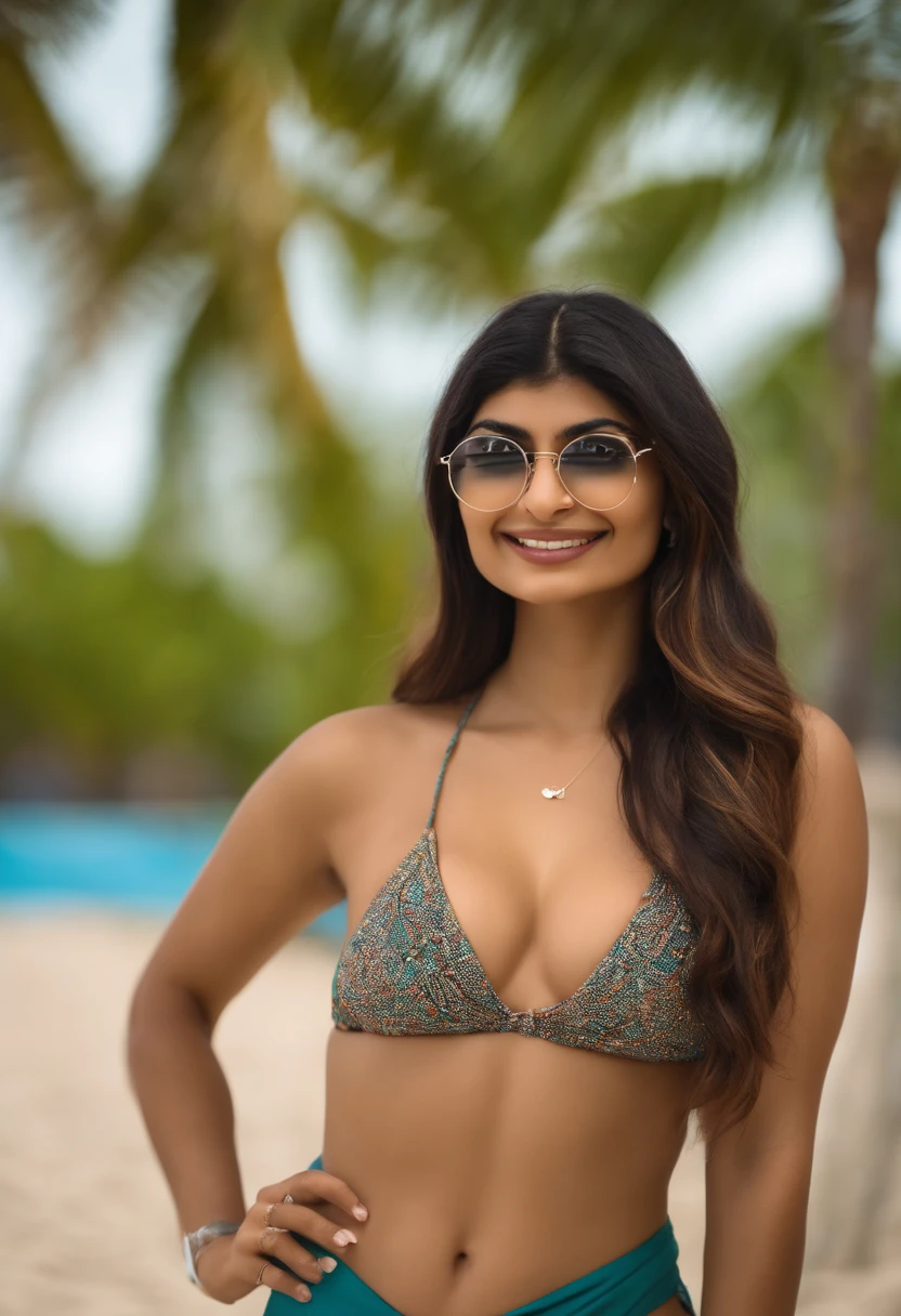 Mia Khalifa in a bikini taking pictures with fans, ultrarealista