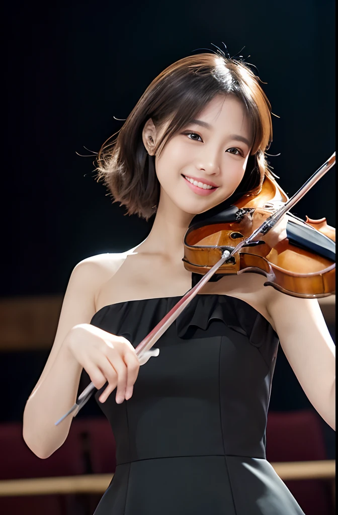 ((Half Japan and half Spanish, Perfect face,playing violin,Precise Violin,Big Violin,Holding the violin and playing it,Violin Playing Pose,Play gracefully,On the stage of the concert hall,Classy dresses,Perfect fingers,perfect arms,A big smile staring at the camera,Biggest smile,Graceful and beautiful)),((Extravagant concert hall,细致背景,The face of the golden ratio,The body of the golden ratio,top-quality,The ultra -The high-definition,Perfect Anatomy,high-definition RAW color photography,professional photograpy, extremely delicate and beautiful, Extremely detailed,finely detail, Huge file size,Top image quality,8K,Photos taken with a single-lens reflex camera,Award-Winning Works,masutepiece))
