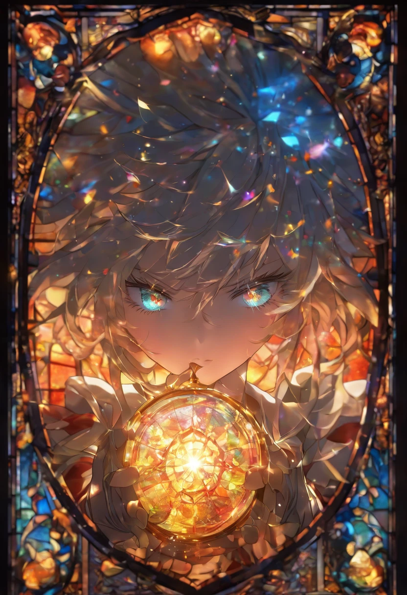 stained glass (High transparency. real(Thin, delicate, high quality, clear, vivid, high transparency.shine. A mess)collection of broken glass。Let's do this)Halloween party.、。Trick art.。dim night。telescope lens