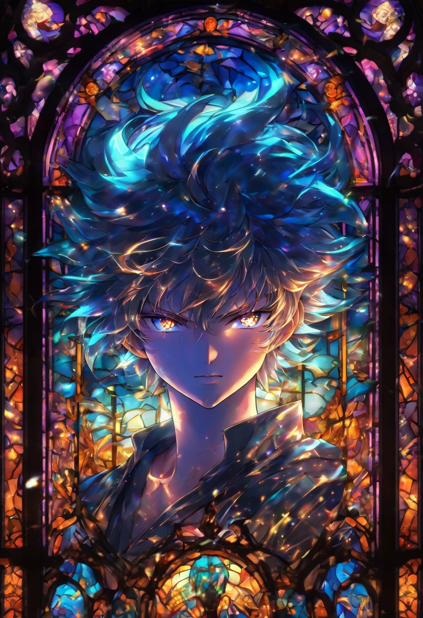 stained glass (High transparency. real(Thin, delicate, high quality, clear, vivid, high transparency.shine. A mess)collection of broken glass。Let's do this)Halloween party.、。Trick art.。dim night。telescope lens