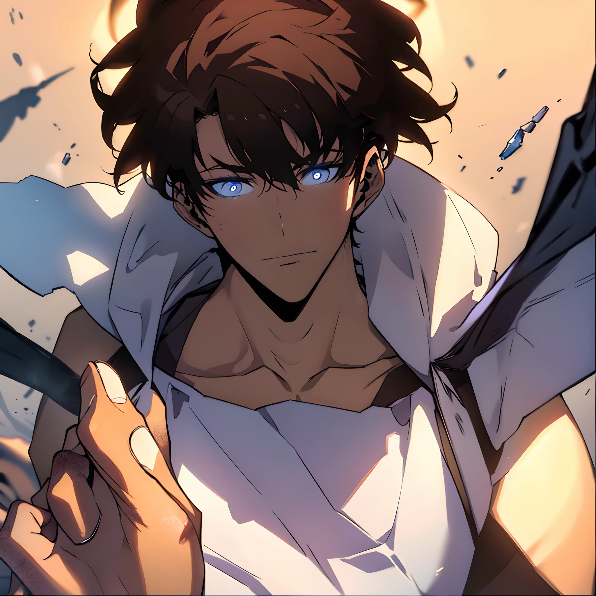 , master part, alta qualidade, um homem,brown hair,olhos vermelhos