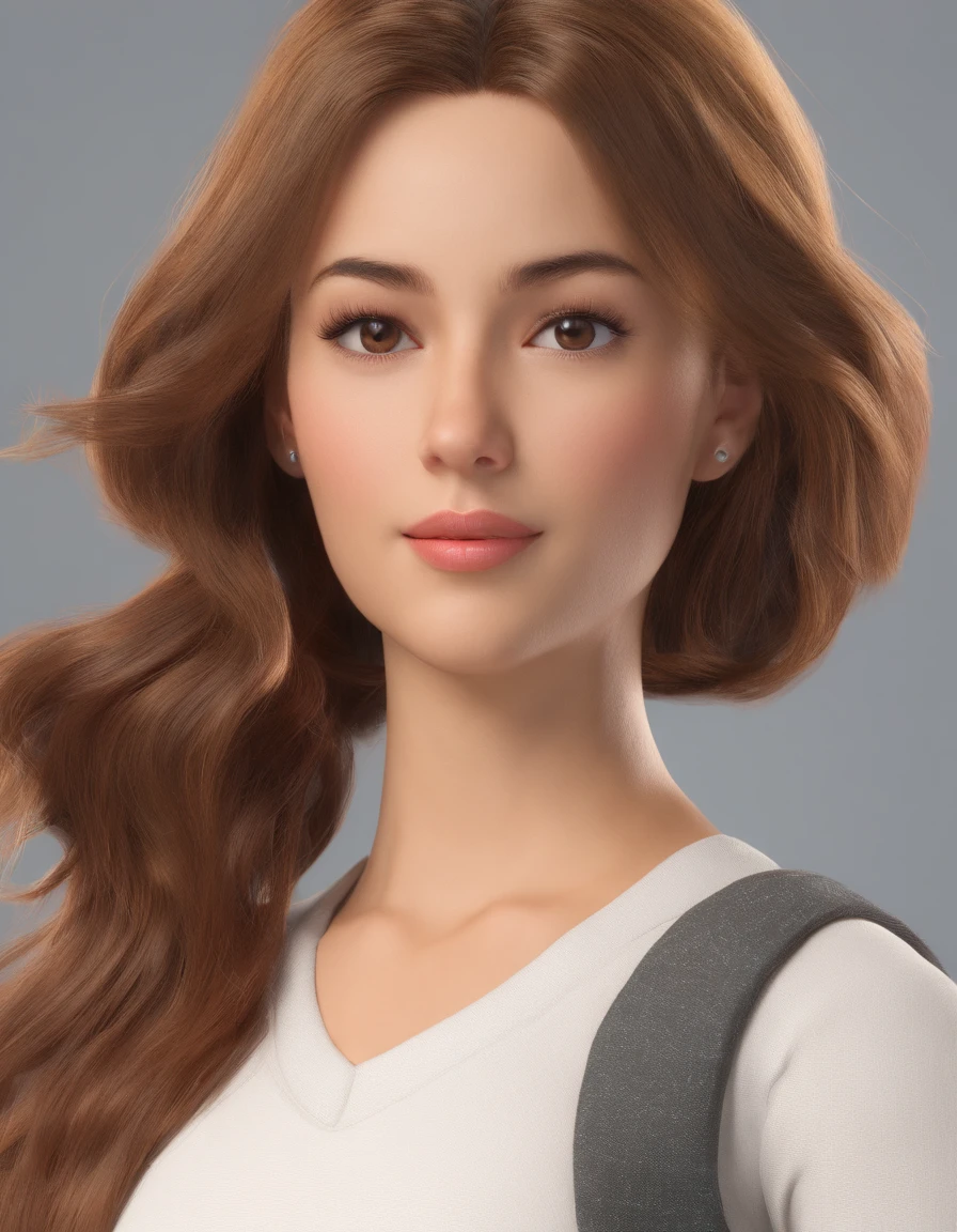 one-girl,Wear a T-shirt,Brown hair long,