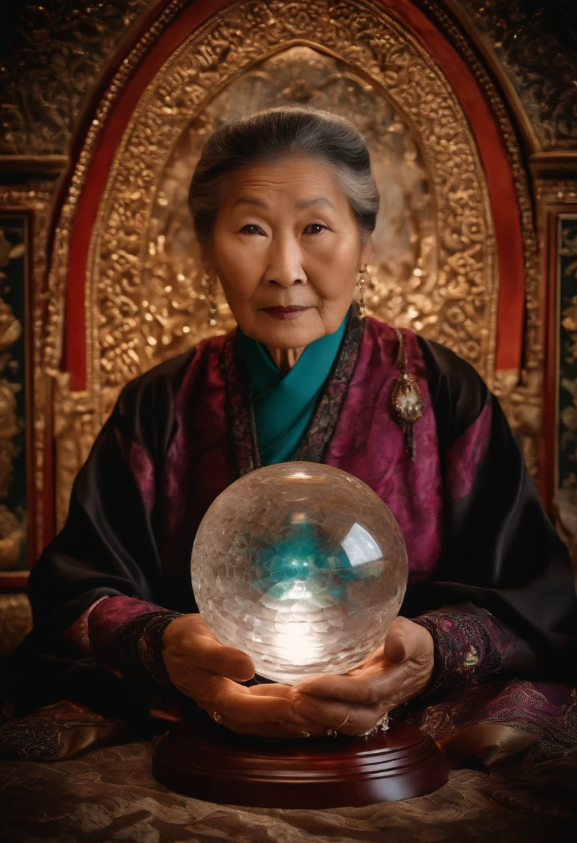 Elderly psychic with crystal ball and crystal ball,jpn,Asians