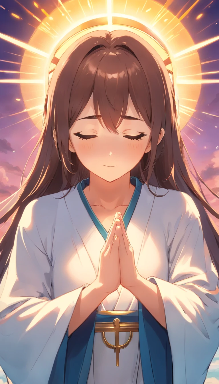 "Criar uma imagem de Jesus no perfil, depicted in the act of prayer with hands clasped."