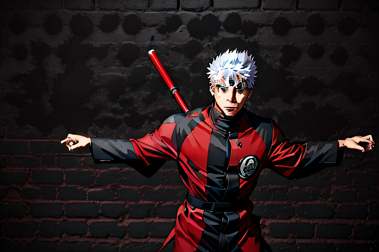 anime face, gojo satoru, realistic, jujutsu kaisen kostume