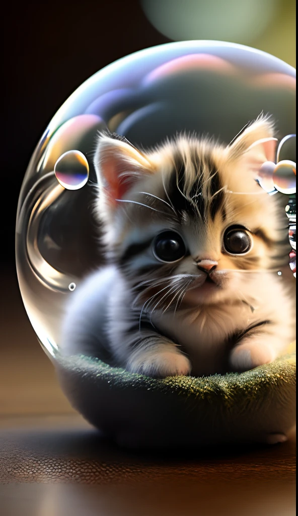 Cute cat in a bubble,Full-figured,Raw photo, Realism