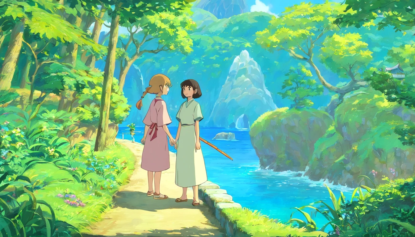 hiu dalam gaya lanskap taman yang tenang, gambar diam animasi penuh warna, masami teraoka, aquamarine, paul gauguin, gaya Embry, penggambaran jujur