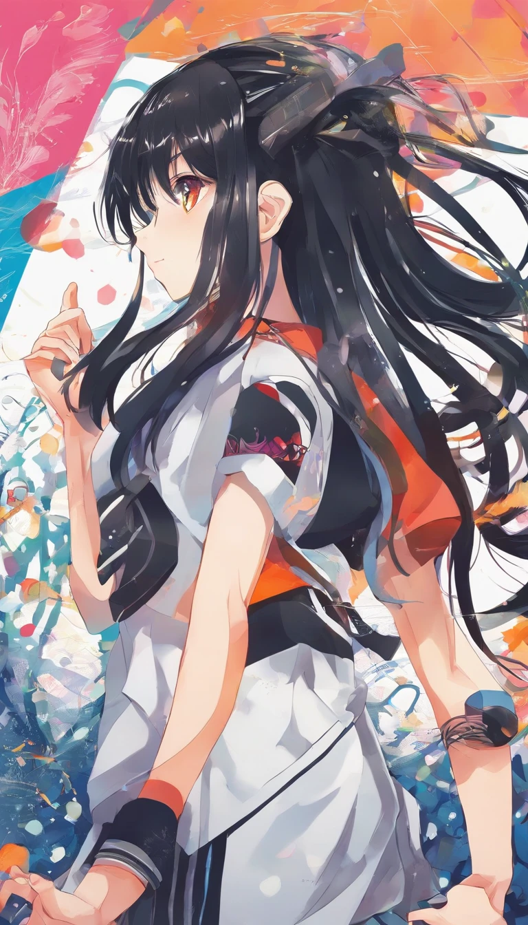 (anime), girl, cute, slim ,black hair, sport casual