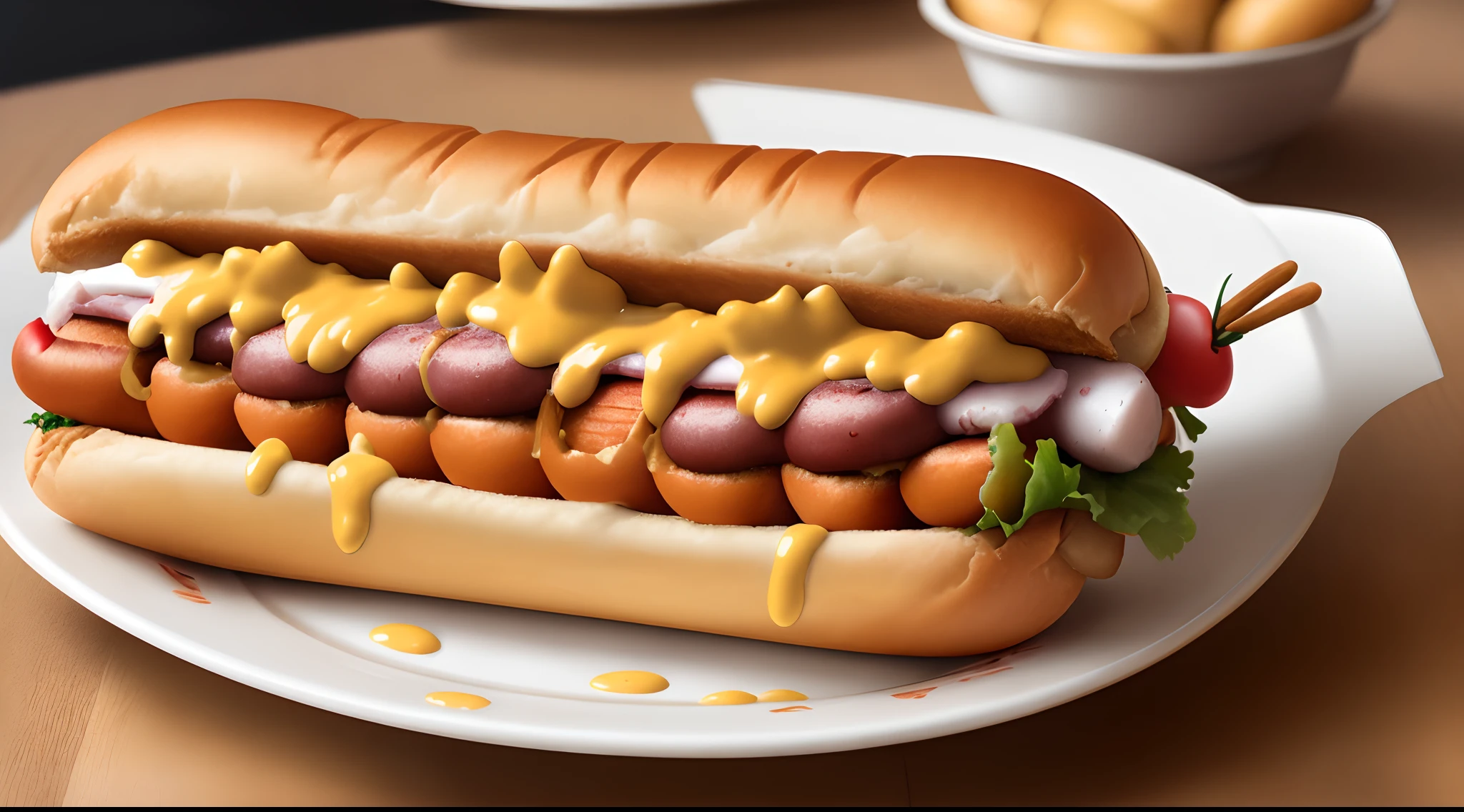 Rabbit eating hotdog