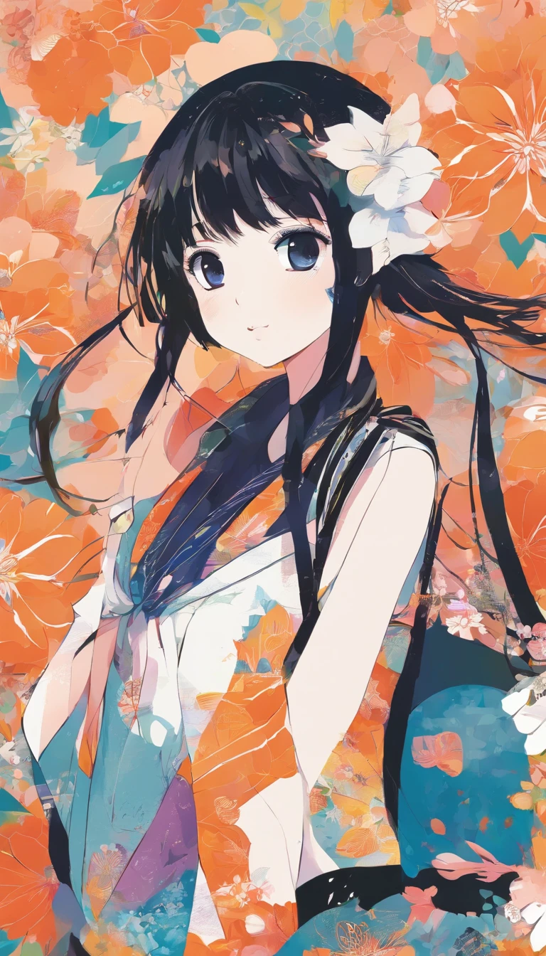 (anime), girl, pure, slim ,black hair, sport casual