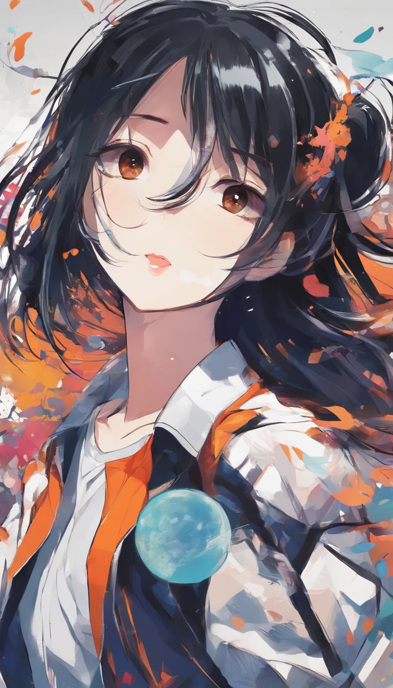 anime, looking at viewer with a cigarette in her mouth, highly detailed with reflections transparent iridescent opaque jacket, long transparent iridescent rgb hair, 1girl, solo, leaf, school uniform, serafuku, long hair, red neckerchief, blurry, sailor collar, neckerchief, blonde hair, shirt, autumn leaves, parted lips, outdoors, floating hair, long sleeves, white shirt, bangs, upper body, red necktie, open mouth, necktie, teeth, brown eyes, wind, autumn, maple leaf, falling leaves, blurry background, day, ginkgo leaf, depth of field, bug,